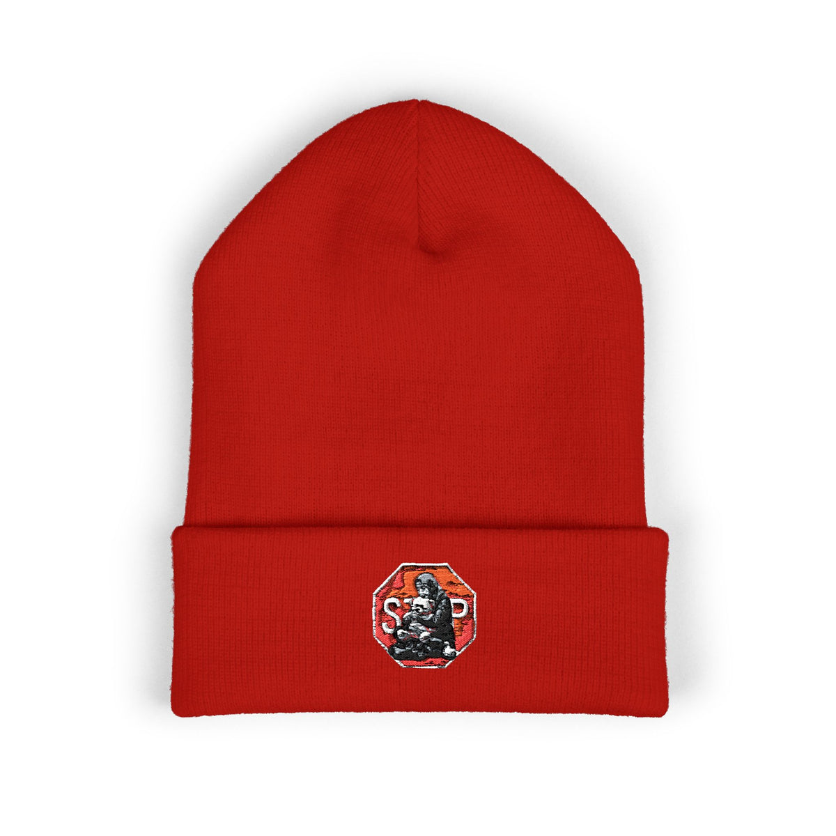 Embroidered Daruma Cuffed Beanie — Stop The Genocide Beenie Hat