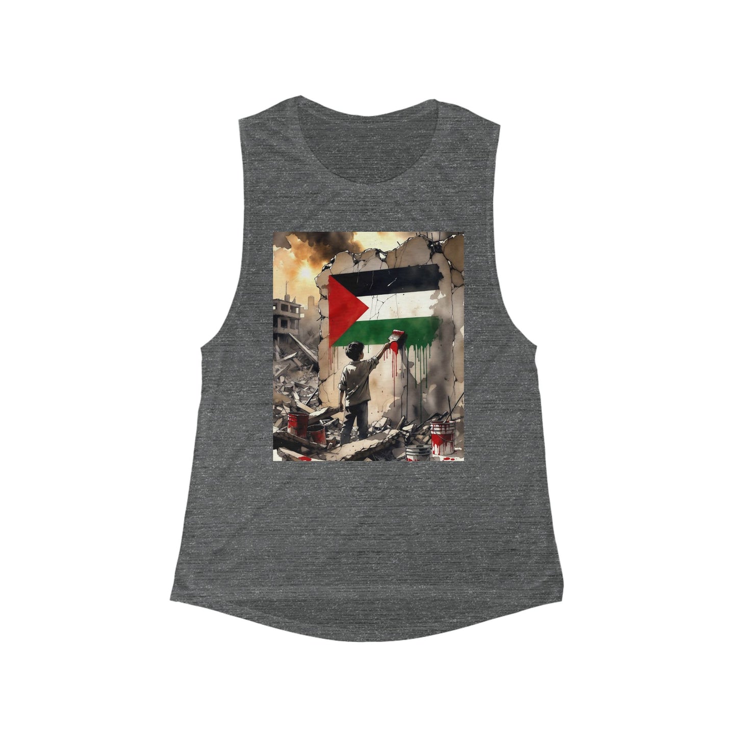 Palestine Artwork Tank Top "Roller" — Protest Street Art Muscle Tee