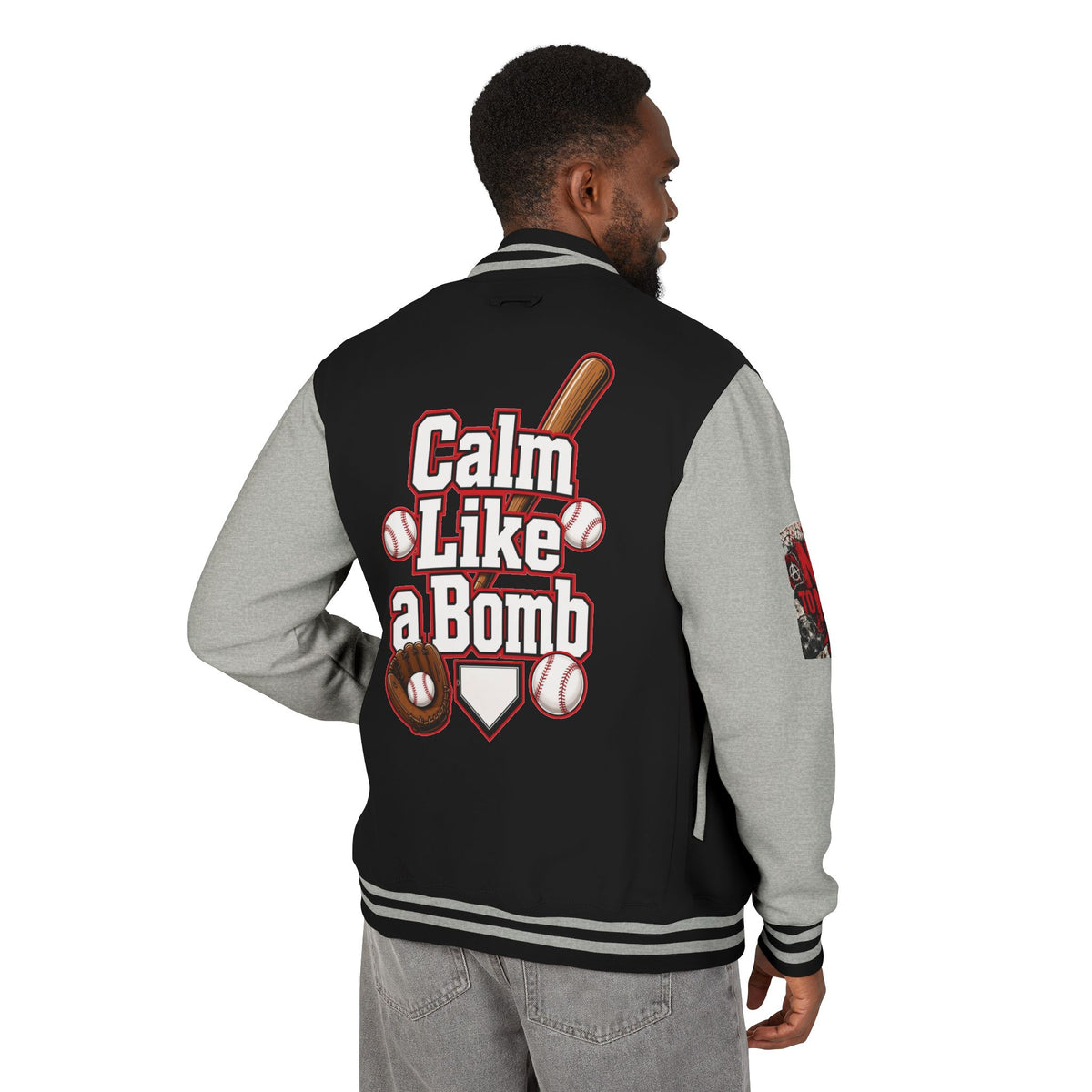 Stay Illegal Varsity Bomber Jacket - Calm Like a Bomb 01 (No To NATO Graphic)