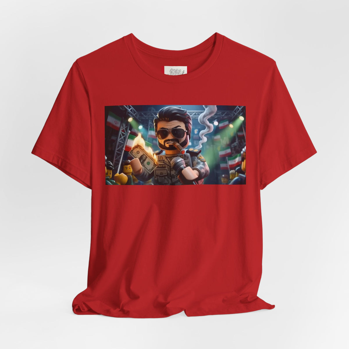 Propaganda T‑Shirt — IRAN LEGOS — IRGC Burn The Dollars