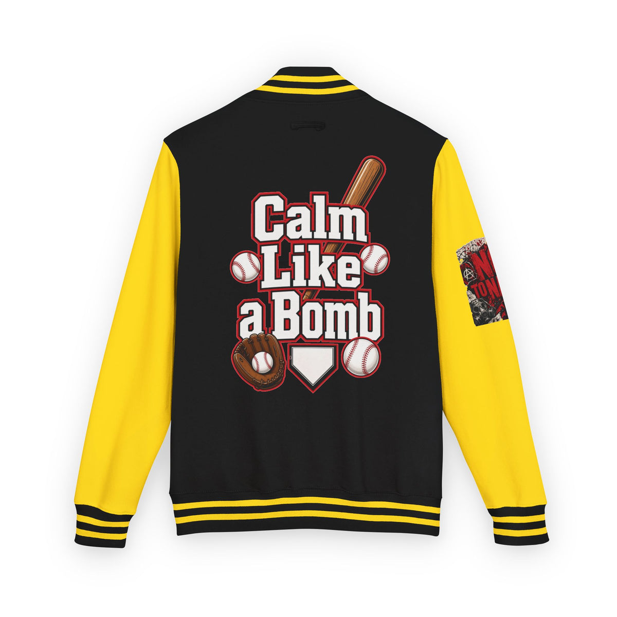 Stay Illegal Varsity Bomber Jacket - Calm Like a Bomb 01 (No To NATO Graphic)