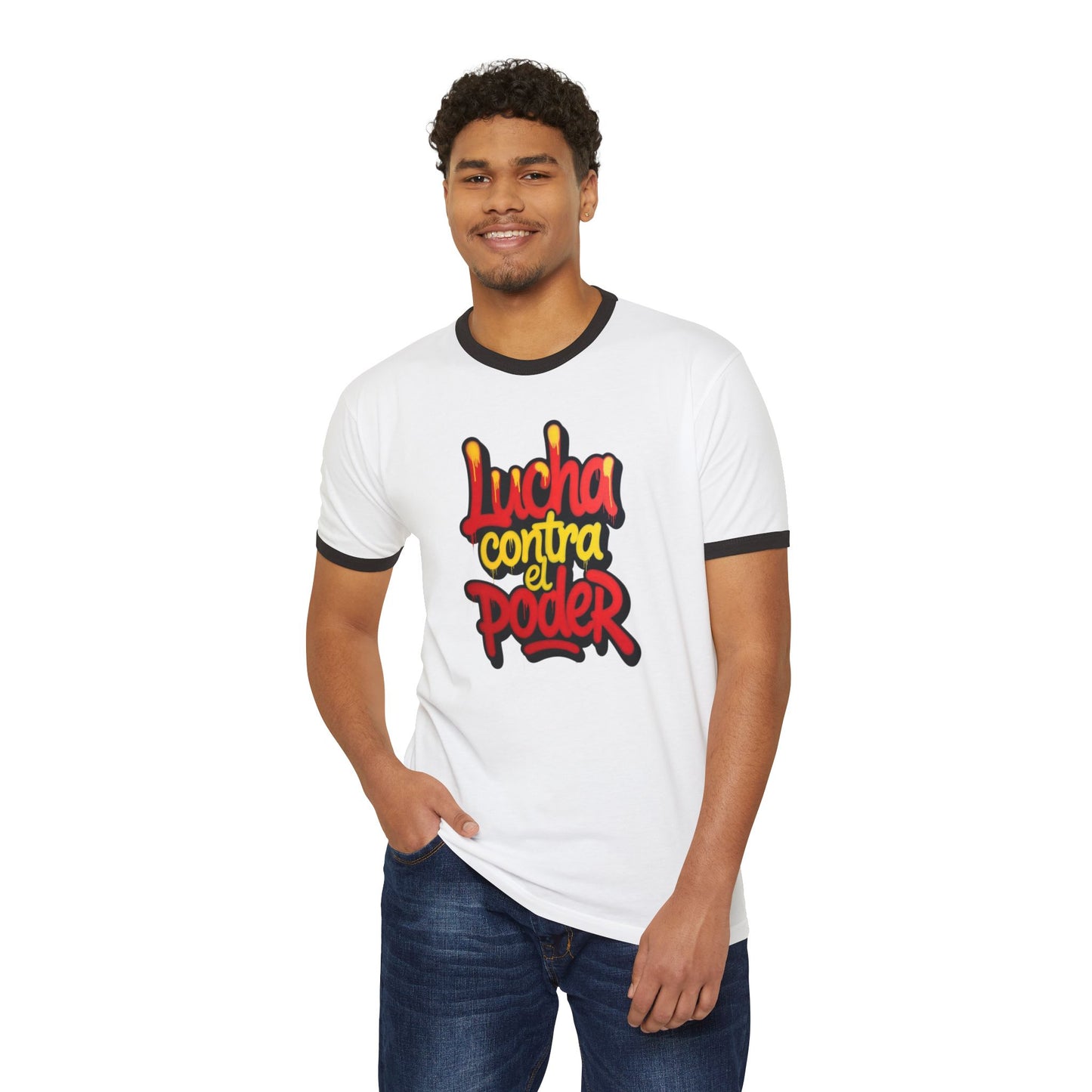 Stay Illegal Ringer T-Shirt — Lucha Contra el Poder/Spanish Protest Tee