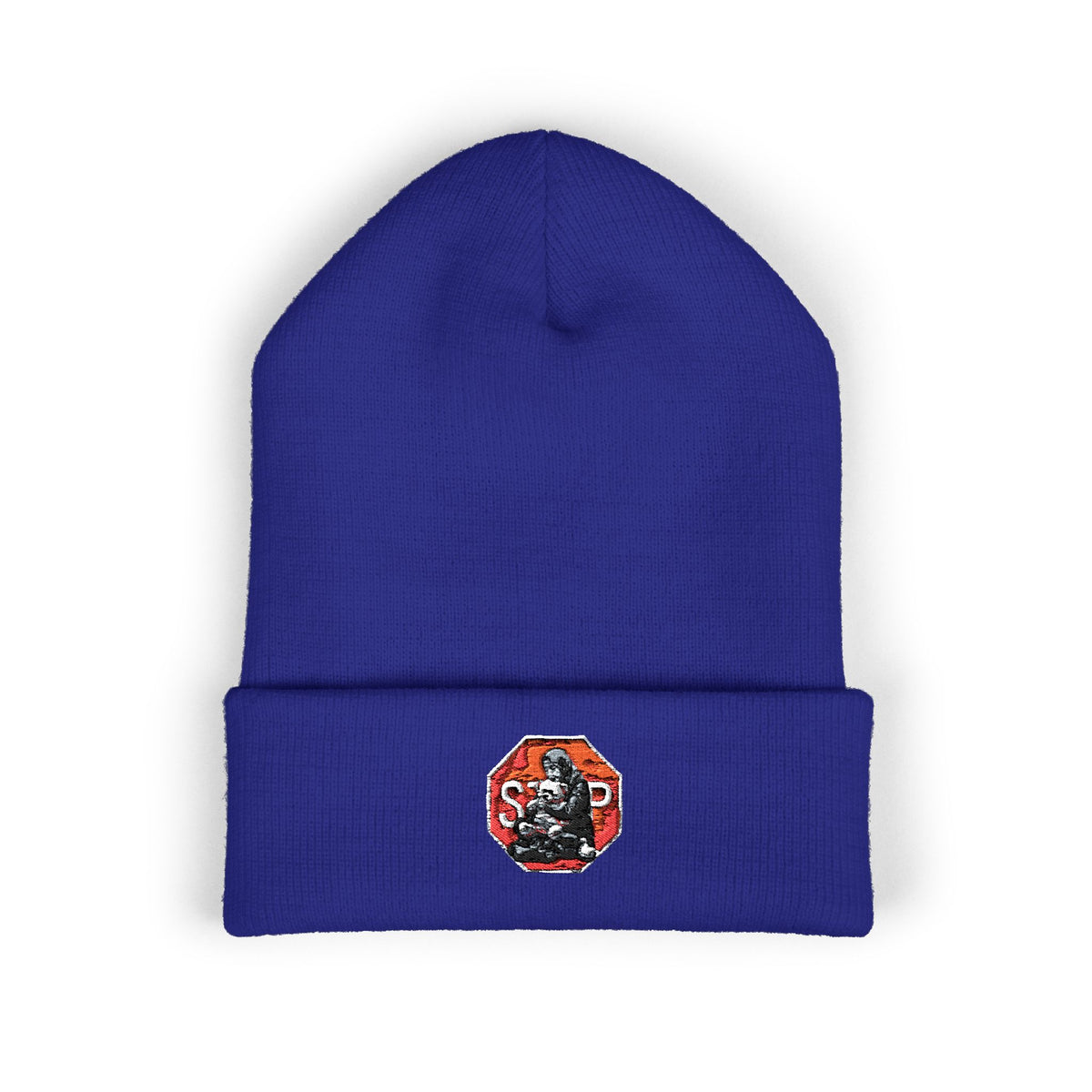Embroidered Daruma Cuffed Beanie — Stop The Genocide Beenie Hat