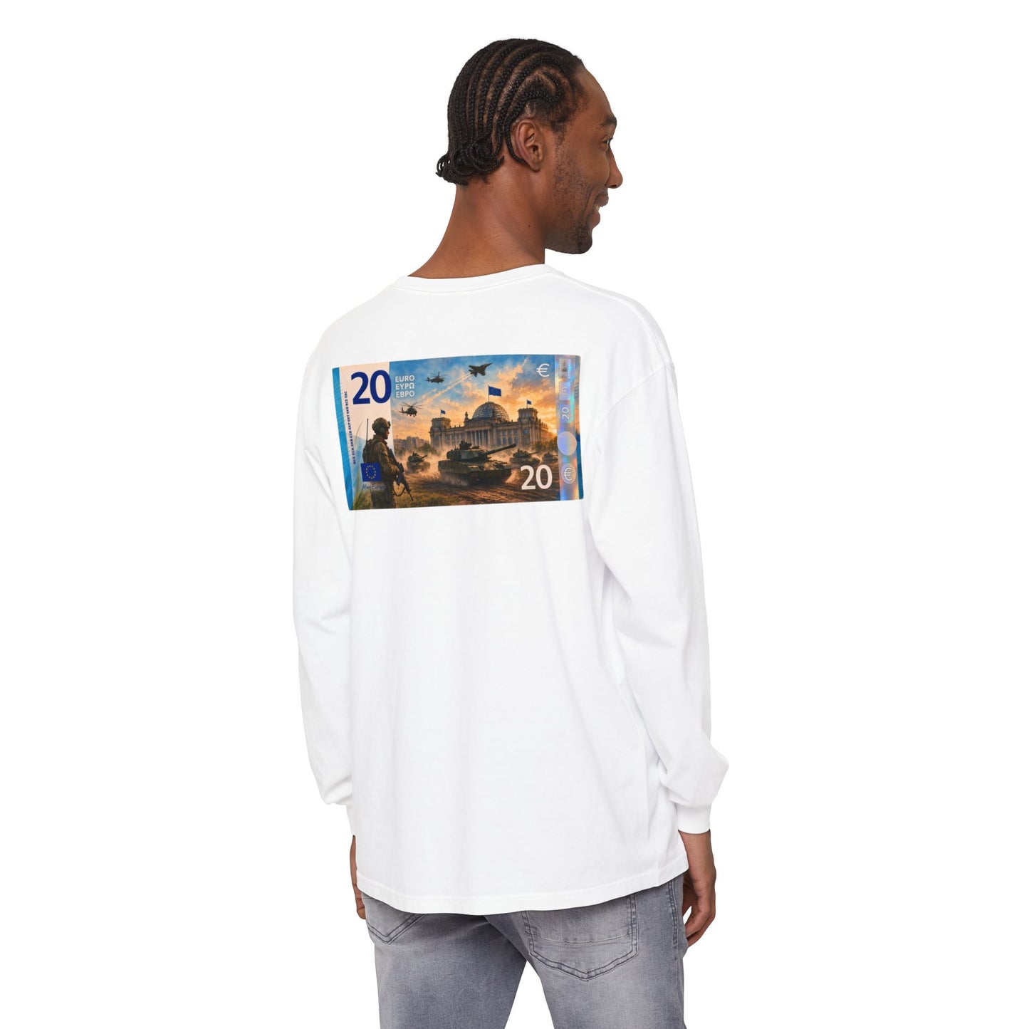 Long Sleeve Tee — More Europe 20euros Back Print