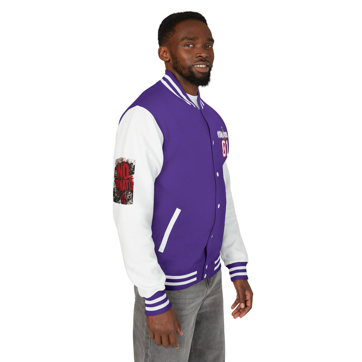 Stay Illegal Varsity Bomber Jacket - Calm Like a Bomb 01 (No To NATO Graphic)