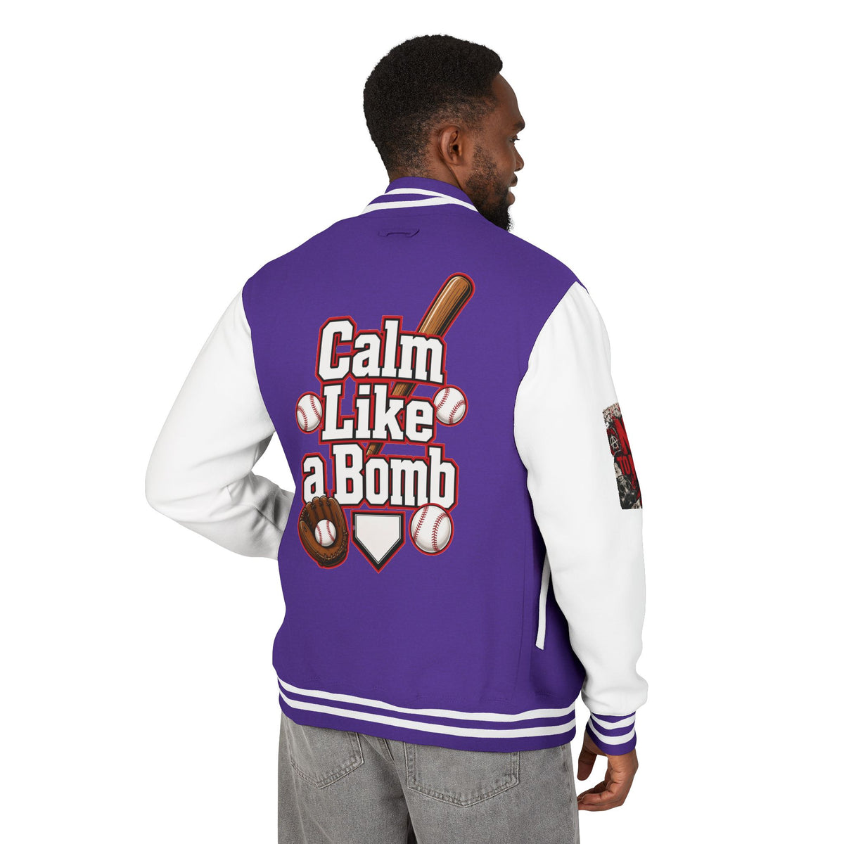 Stay Illegal Varsity Bomber Jacket - Calm Like a Bomb 01 (No To NATO Graphic)