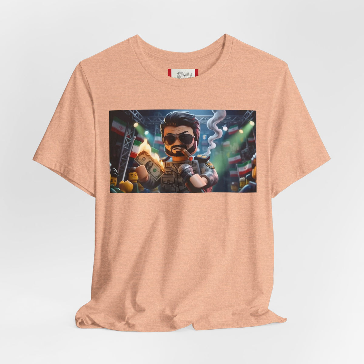 Propaganda T‑Shirt — IRAN LEGOS — IRGC Burn The Dollars
