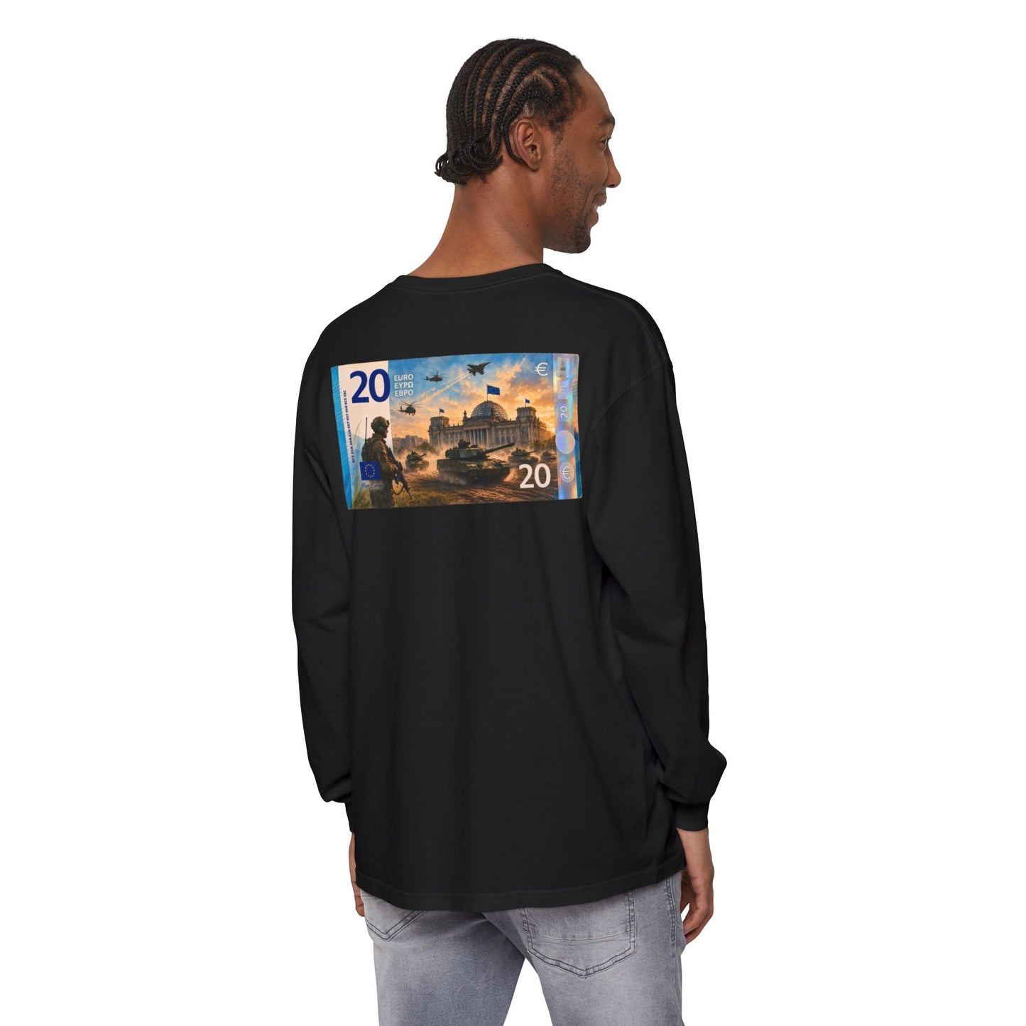 Long Sleeve Tee — More Europe 20euros Back Print