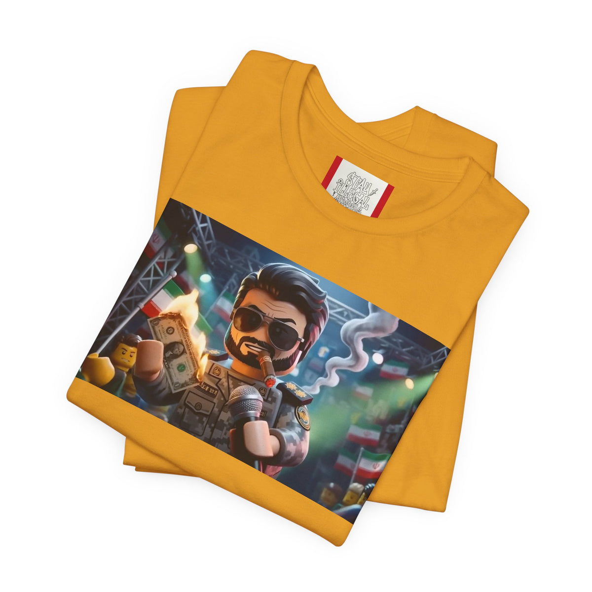 Propaganda T‑Shirt — IRAN LEGOS — IRGC Burn The Dollars