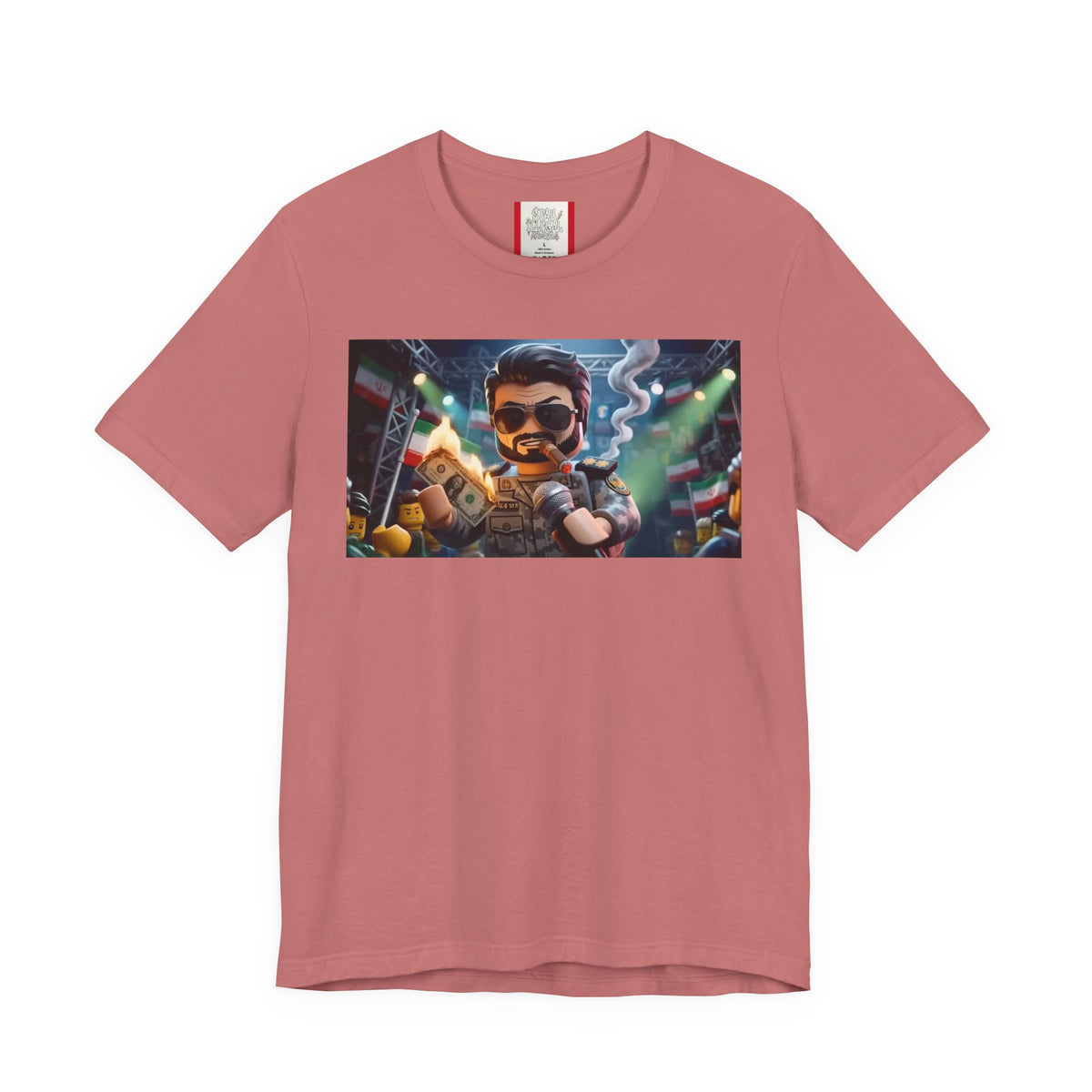 Propaganda T‑Shirt — IRAN LEGOS — IRGC Burn The Dollars