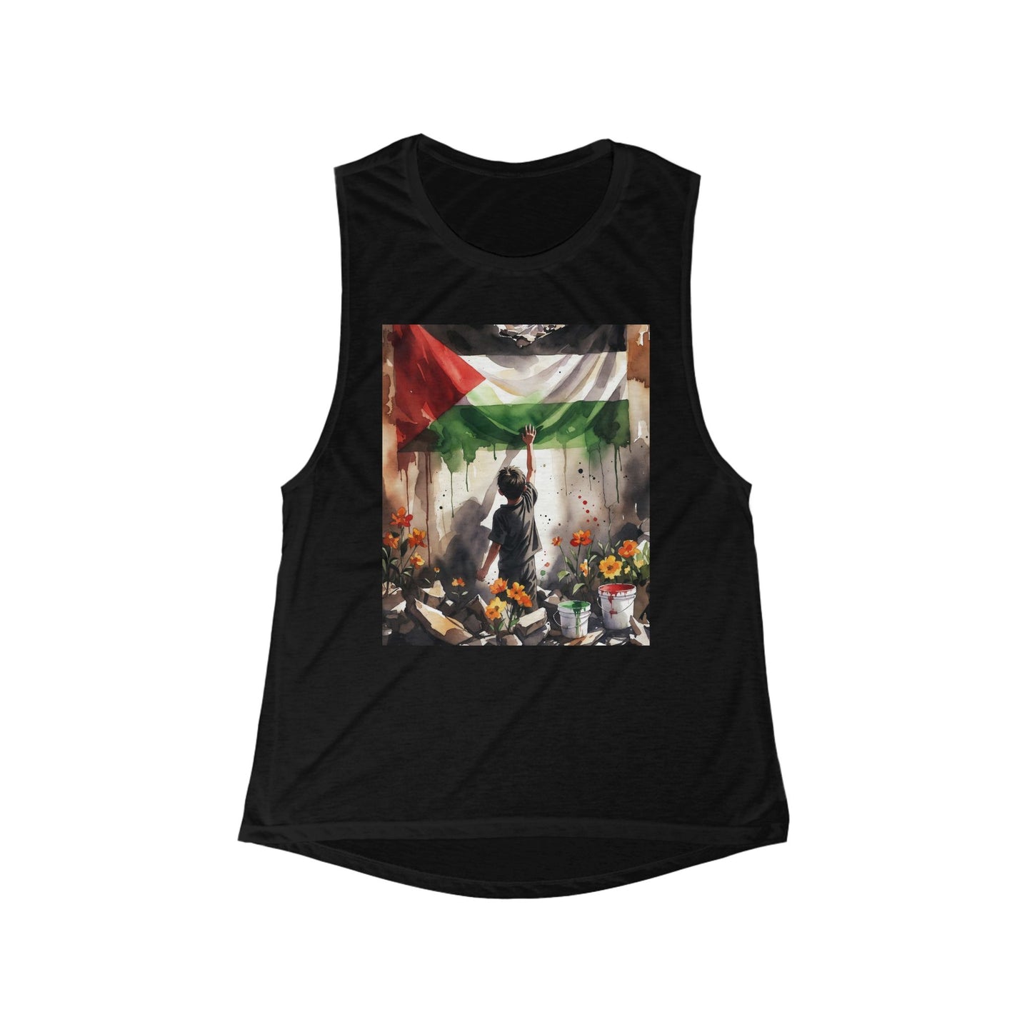 Palestine Artwork Tank Top "Flowers" — Protest Street Art Muscle Tee