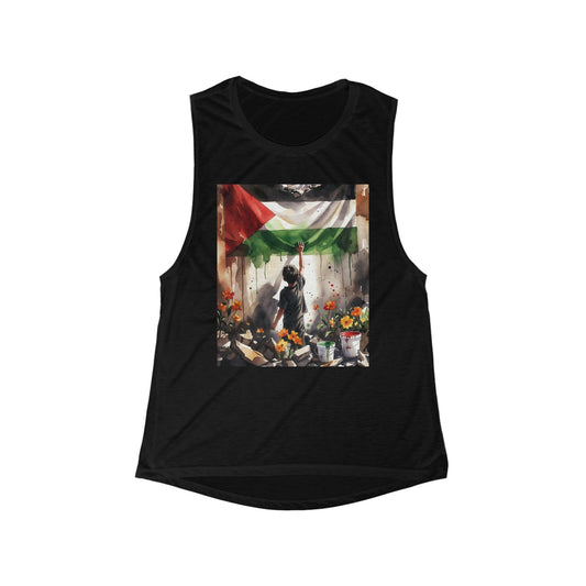 Palestine Artwork Tank Top "Flowers" — Protest Street Art Muscle Tee