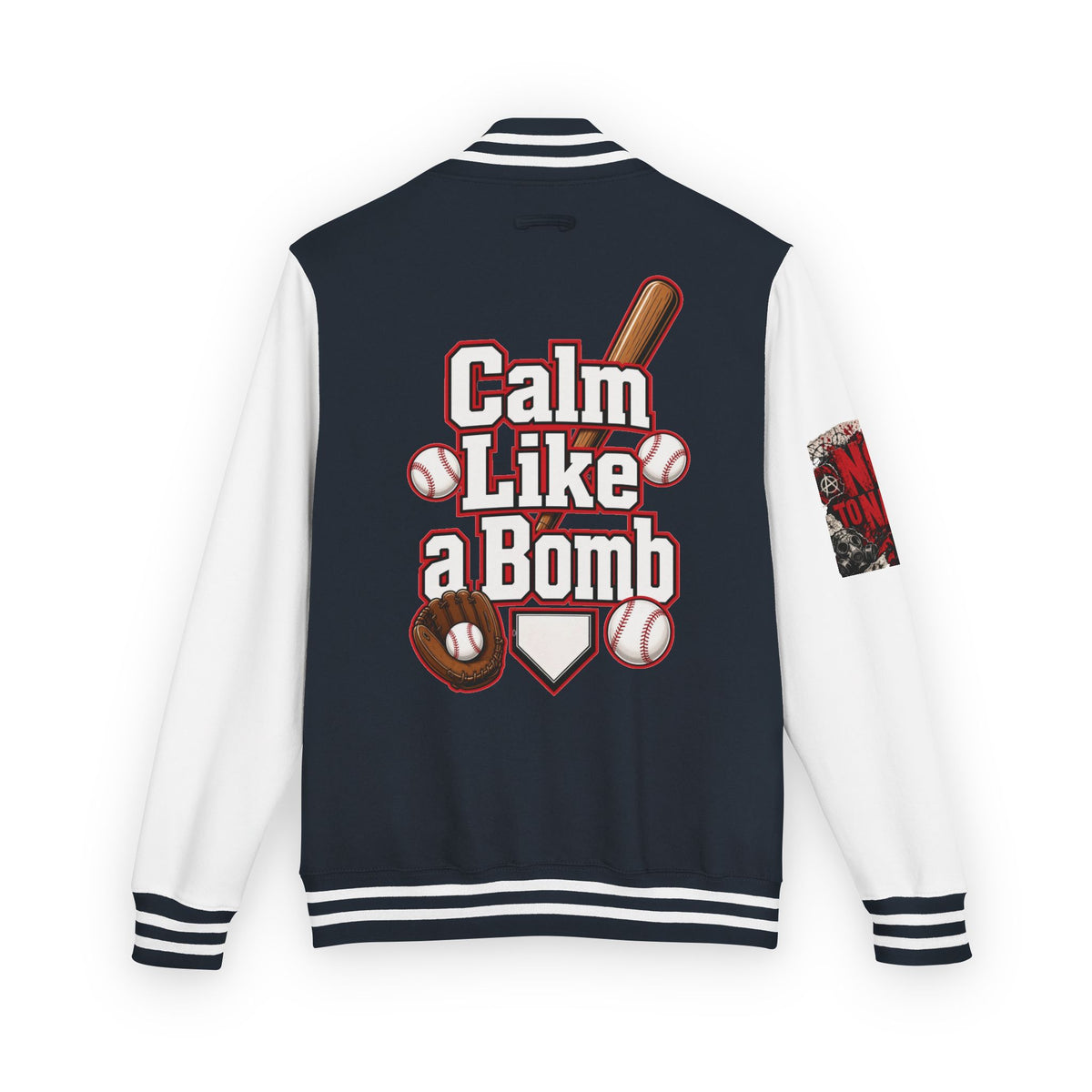 Stay Illegal Varsity Bomber Jacket - Calm Like a Bomb 01 (No To NATO Graphic)