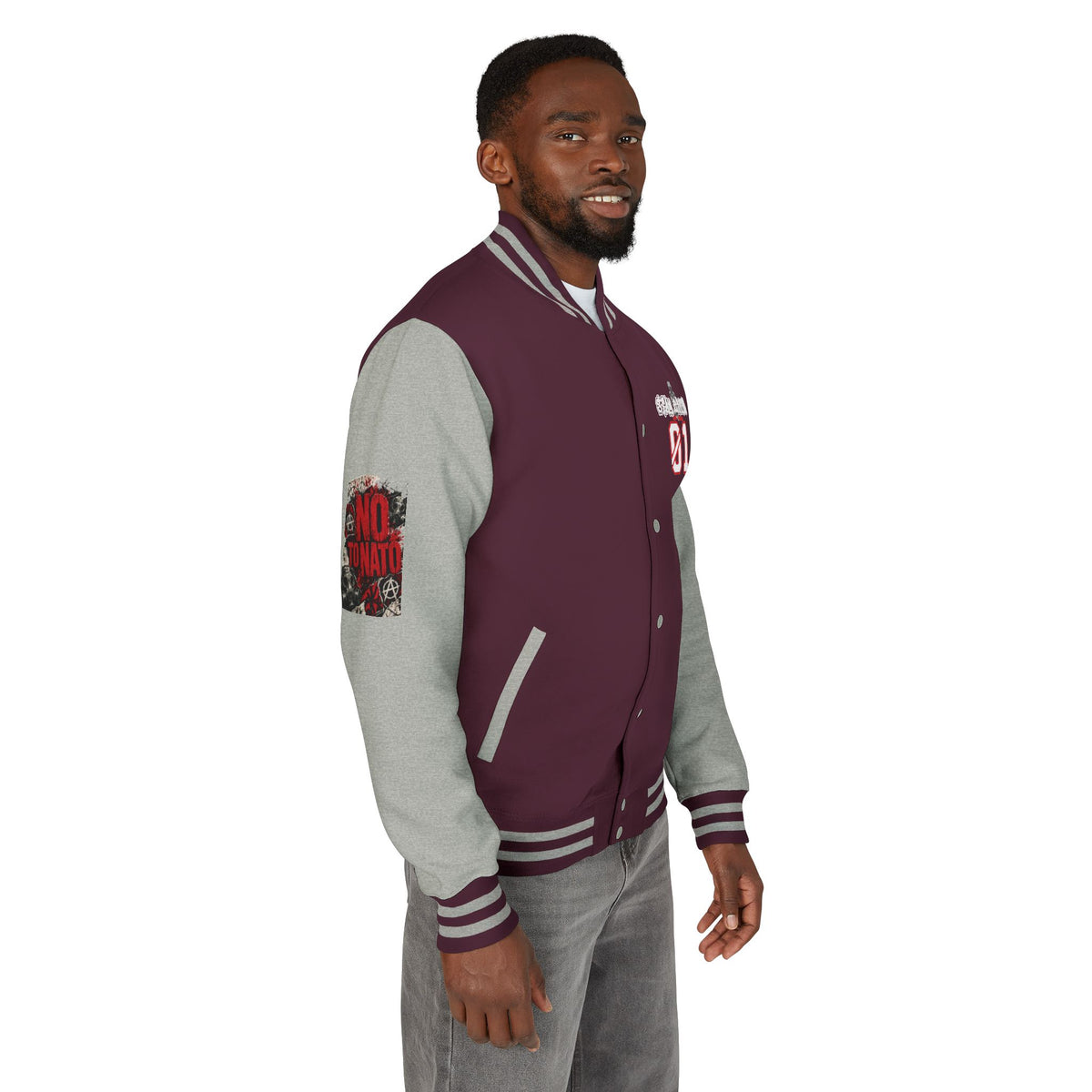 Stay Illegal Varsity Bomber Jacket - Calm Like a Bomb 01 (No To NATO Graphic)