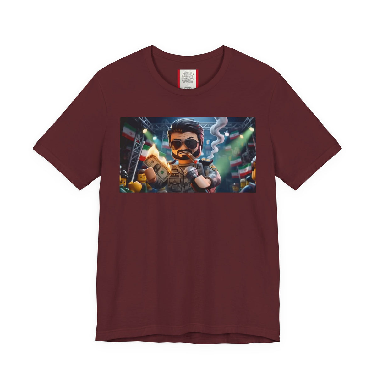 Propaganda T‑Shirt — IRAN LEGOS — IRGC Burn The Dollars