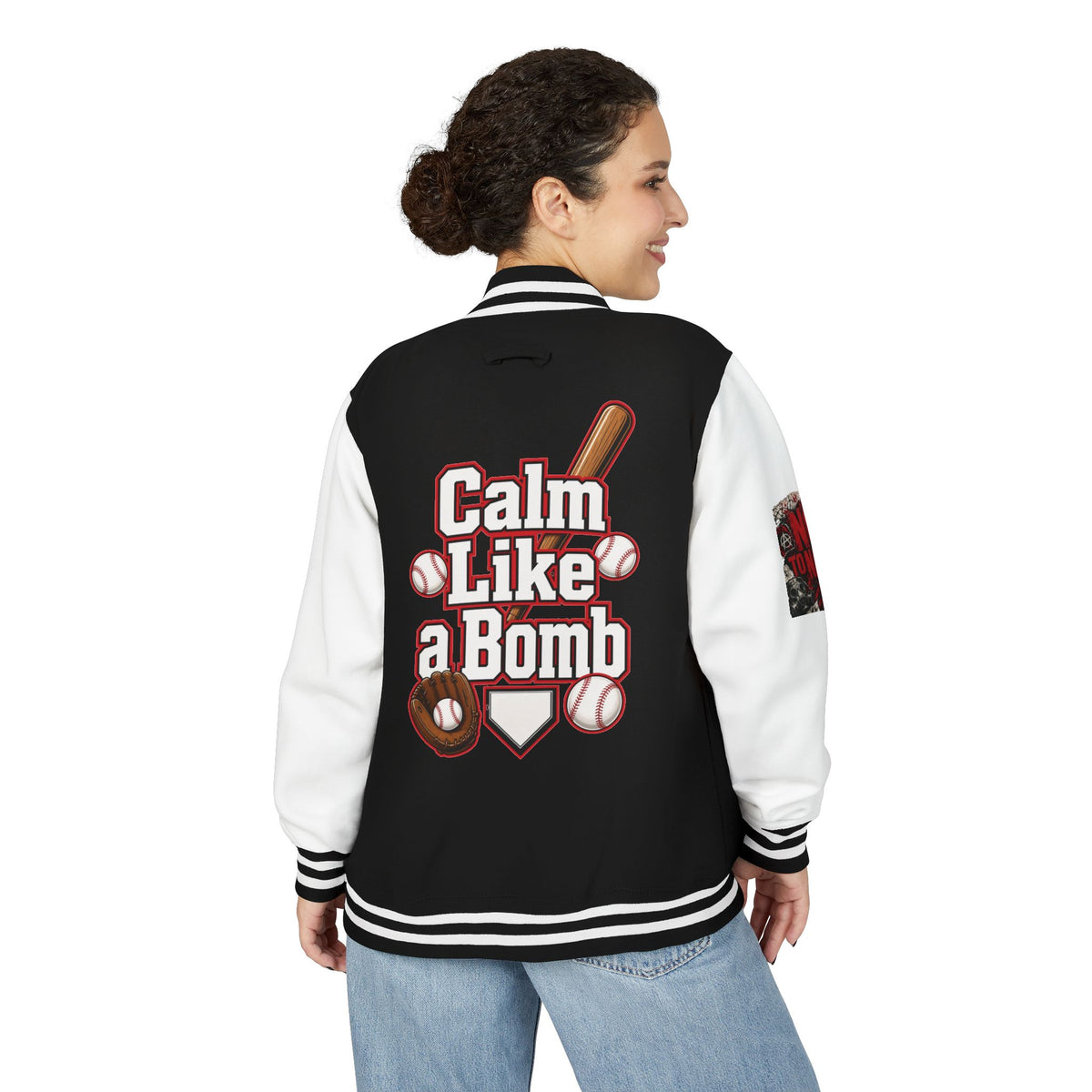 Stay Illegal Varsity Bomber Jacket - Calm Like a Bomb 01 (No To NATO Graphic)