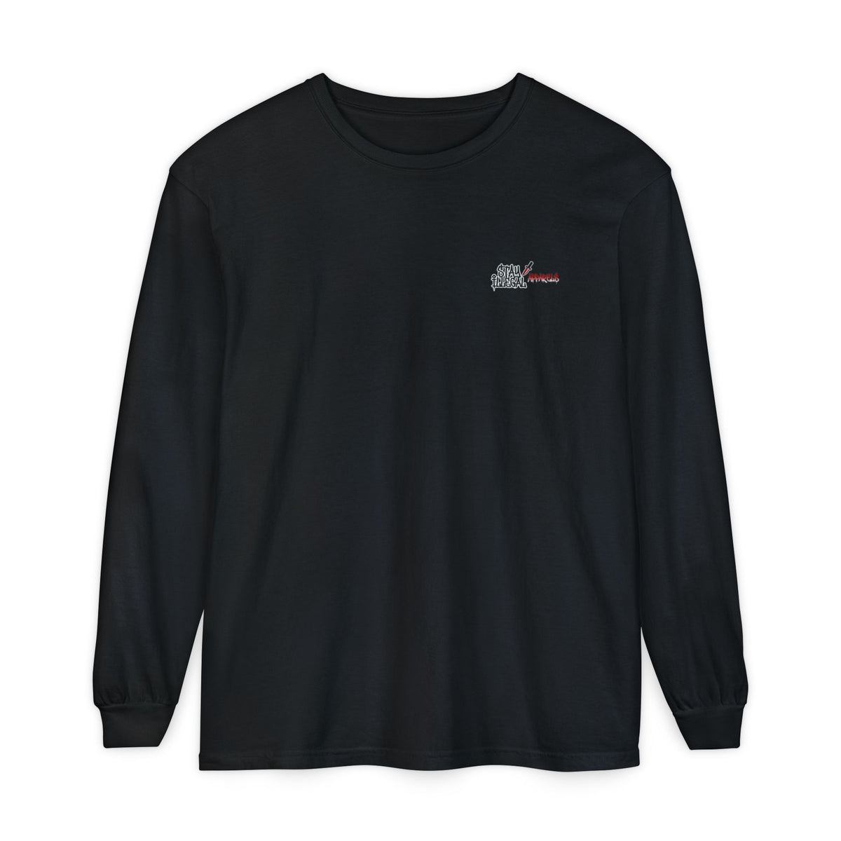 Back Print Long Sleeve T‑Shirt — Stay Illegal Skull/D