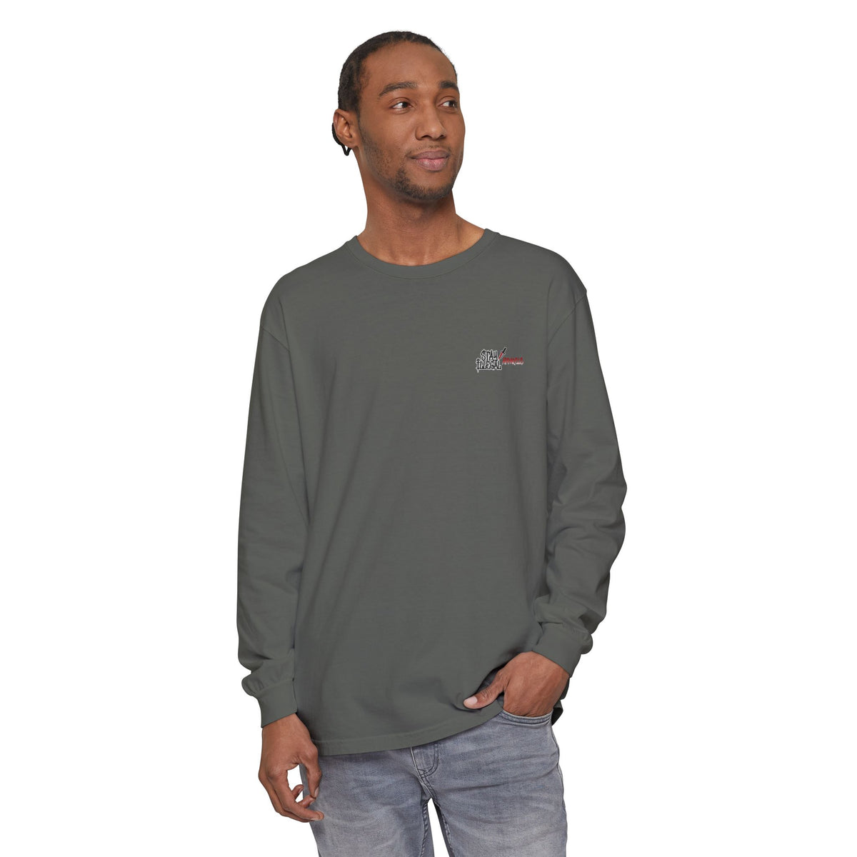 Back Print Long Sleeve T‑Shirt — Stay Illegal Skull/B