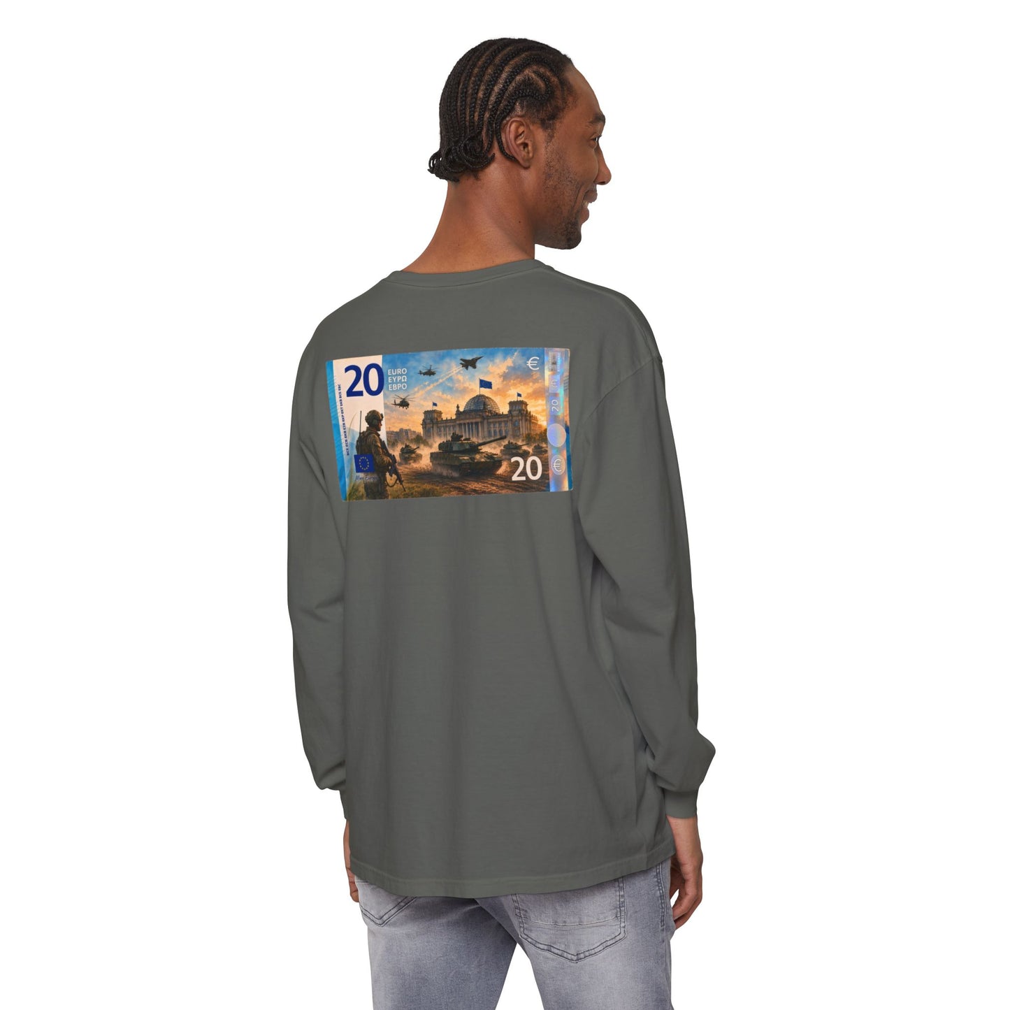 Long Sleeve Tee — More Europe 20euros Back Print
