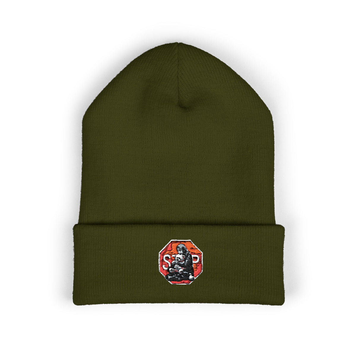 Embroidered Daruma Cuffed Beanie — Stop The Genocide Beenie Hat