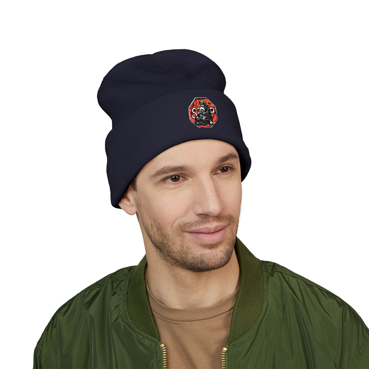 Embroidered Daruma Cuffed Beanie — Stop The Genocide Beenie Hat