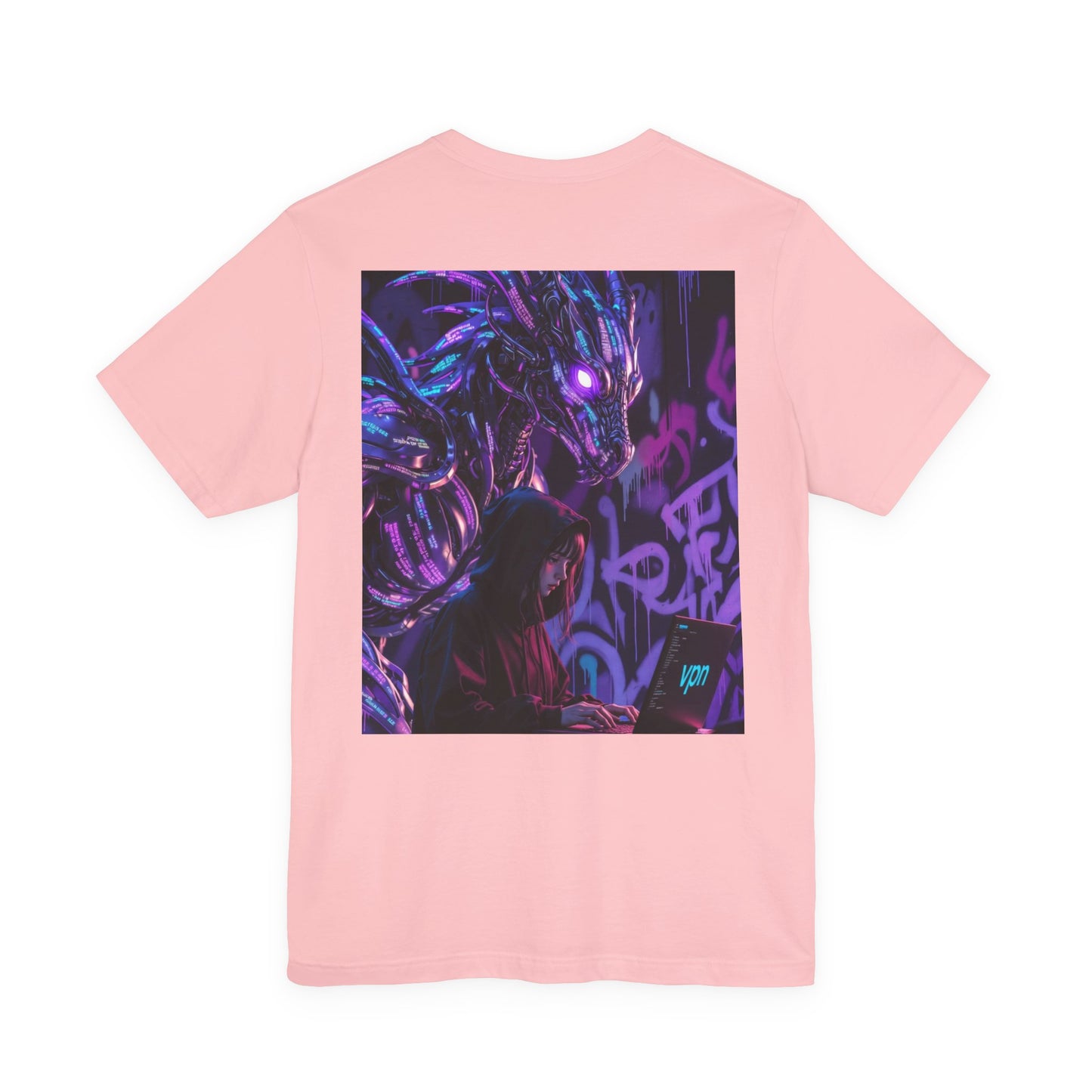 Back Print T‑Shirt — HACKER GIRL/DRAGON WATCHER VPN