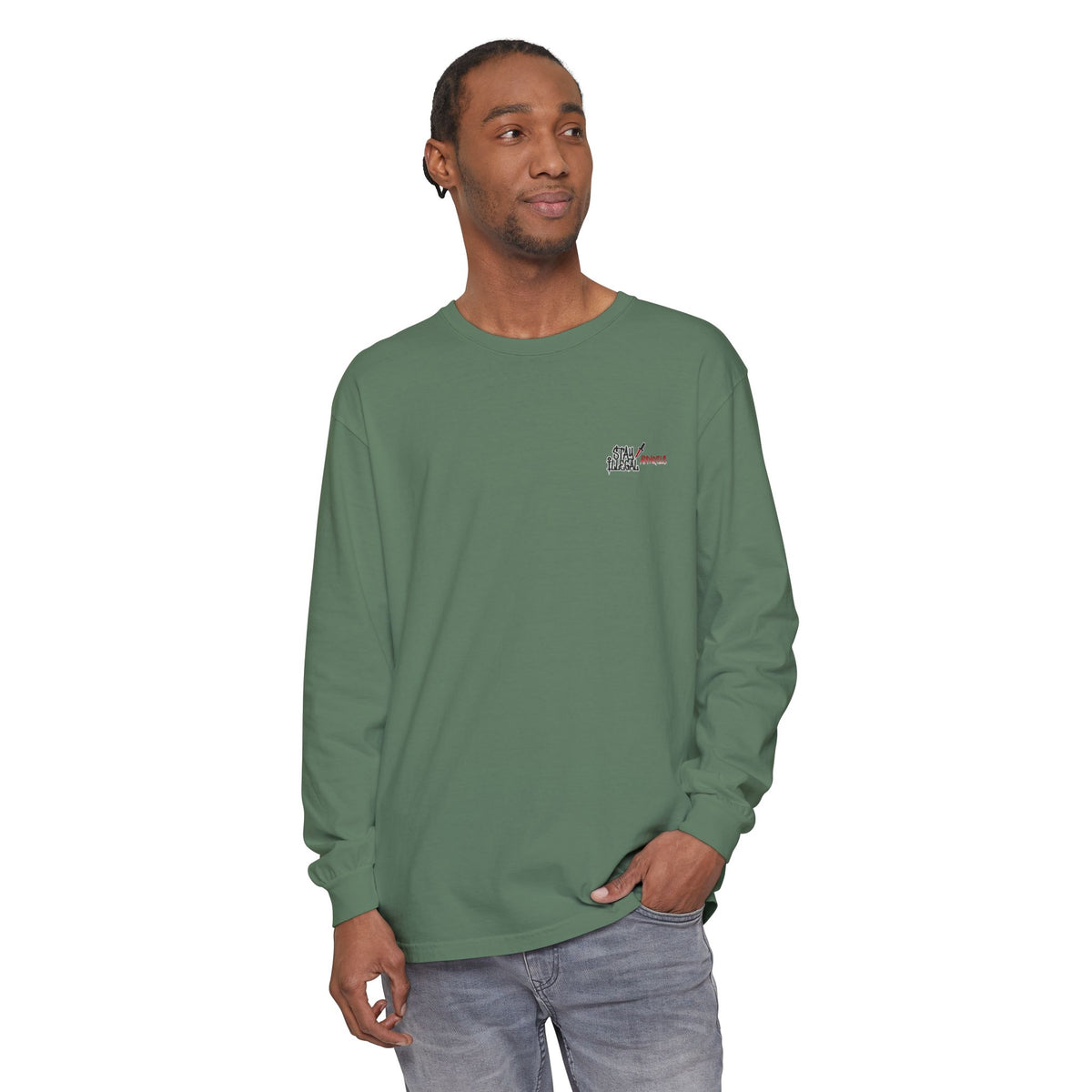 Back Print Long Sleeve T‑Shirt — Stay Illegal Skull/E