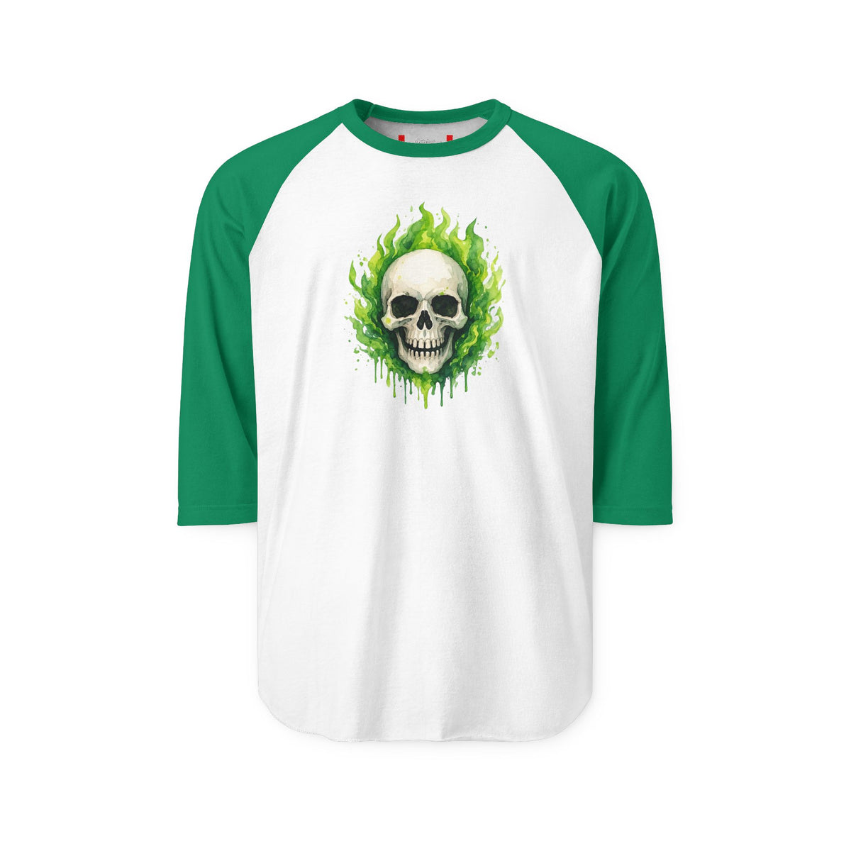 Stay Illegal Raglan 3/4 Sleeve T-Shirt — Green Skull