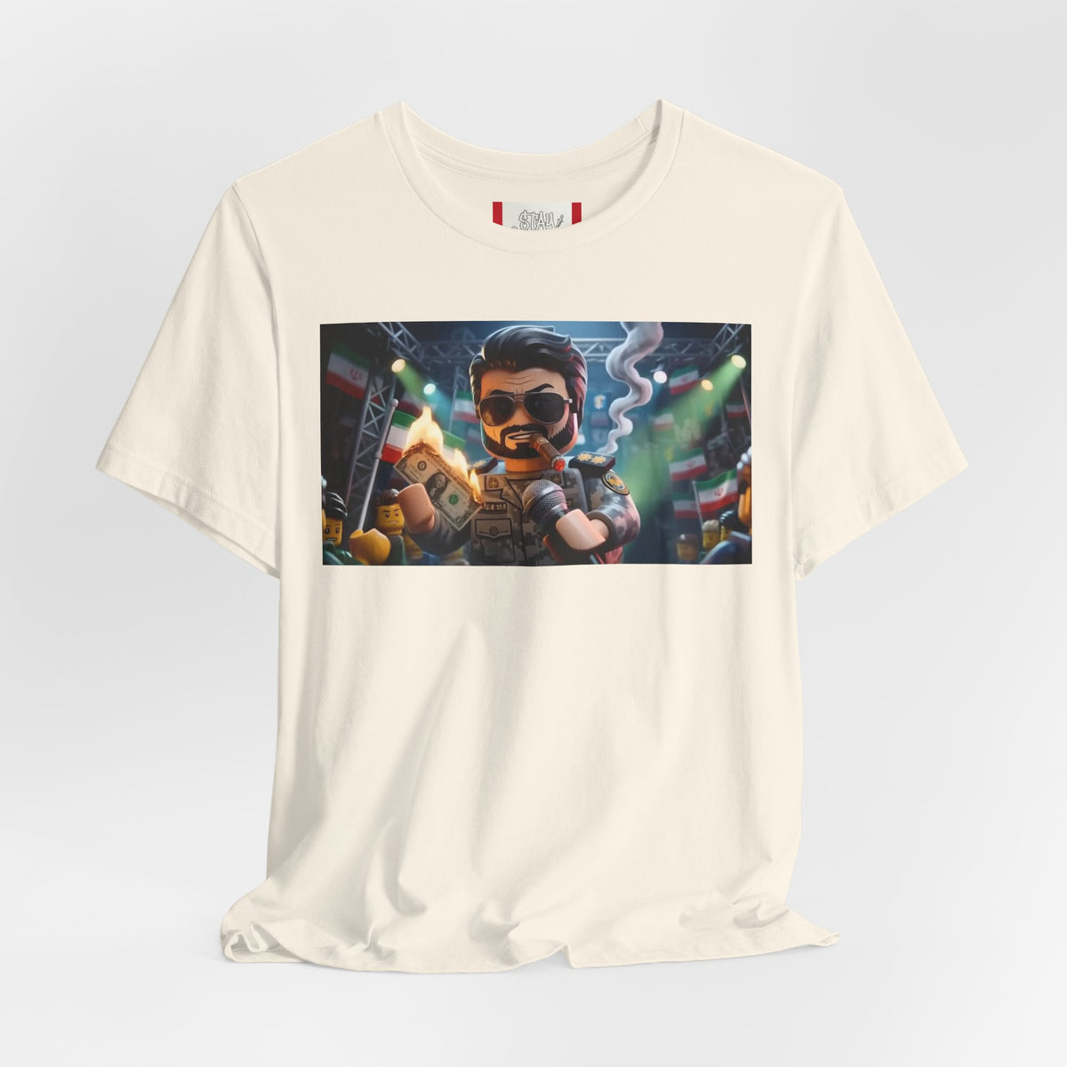 Propaganda T‑Shirt — IRAN LEGOS — IRGC Burn The Dollars