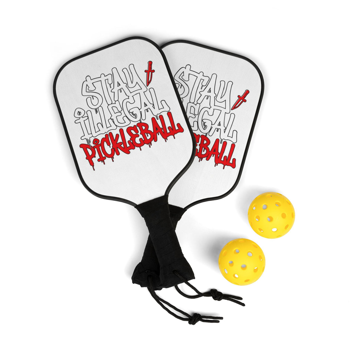Stay Illegal Pickleball - White Pickleball Paddle Set with Balls
