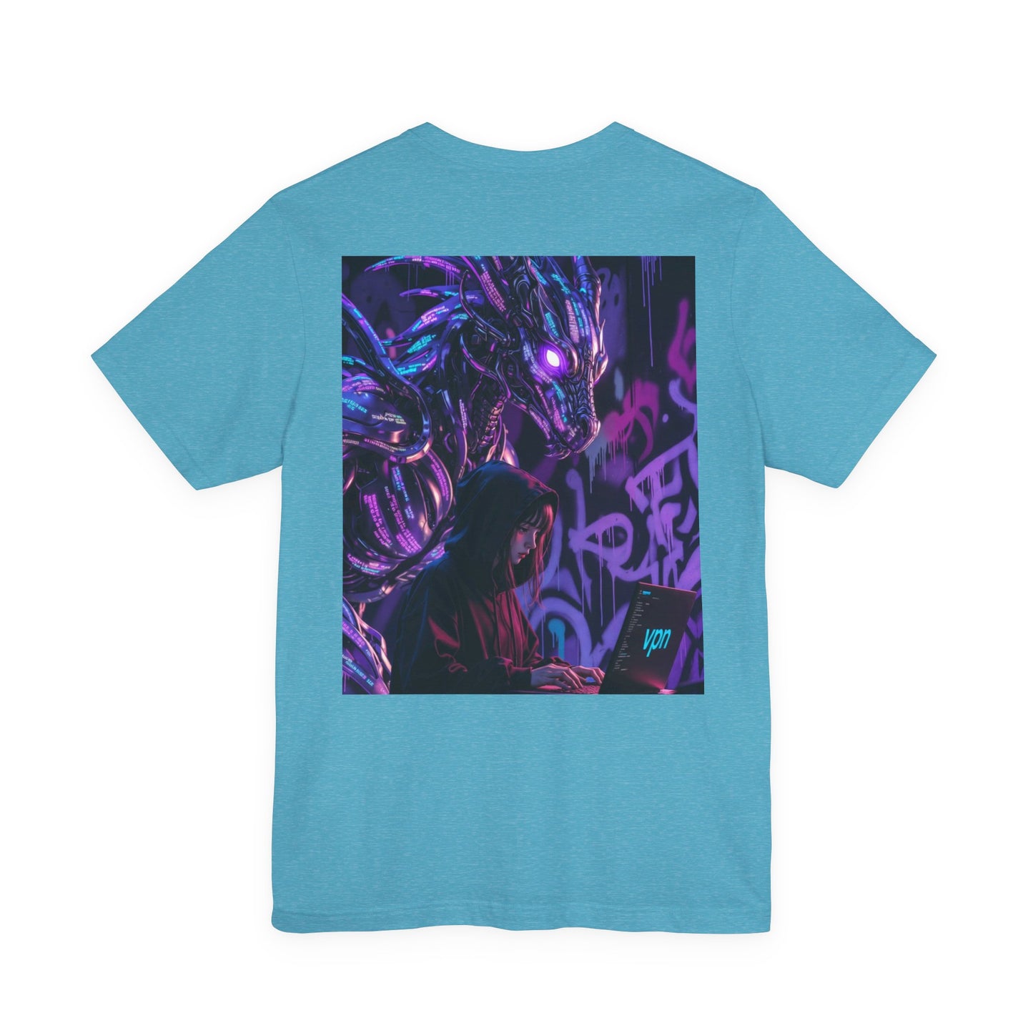 Back Print T‑Shirt — HACKER GIRL/DRAGON WATCHER VPN