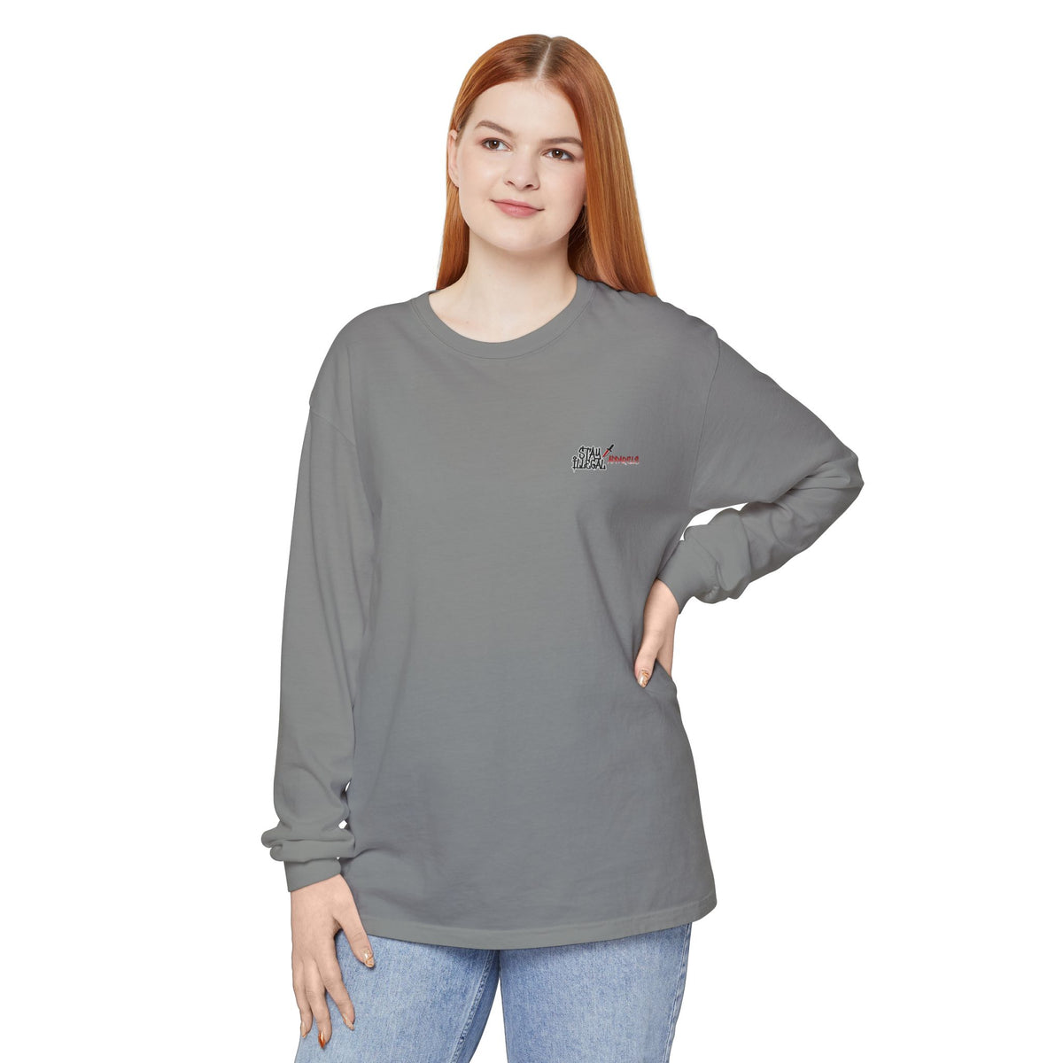 Back Print Long Sleeve T‑Shirt — Stay Illegal Skull/E