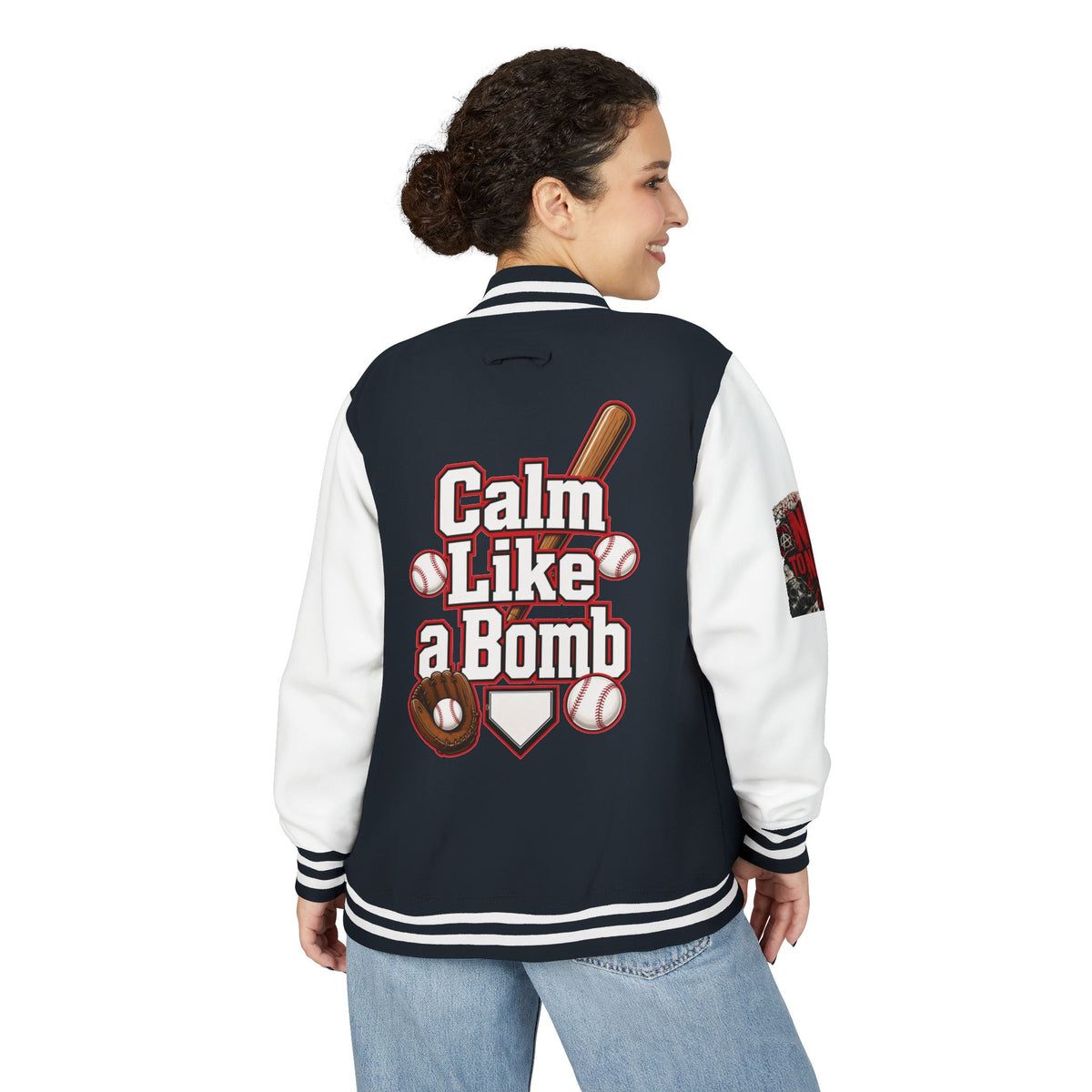 Stay Illegal Varsity Bomber Jacket - Calm Like a Bomb 01 (No To NATO Graphic)