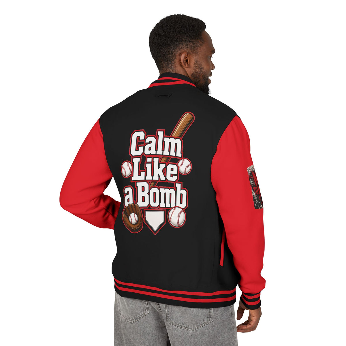 Stay Illegal Varsity Bomber Jacket - Calm Like a Bomb 01 (No To NATO Graphic)