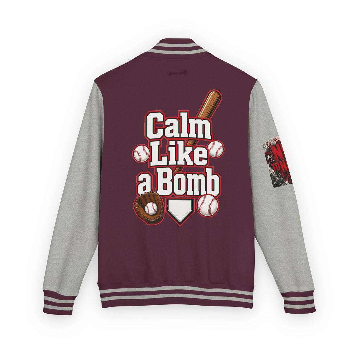 Stay Illegal Varsity Bomber Jacket - Calm Like a Bomb 01 (No To NATO Graphic)