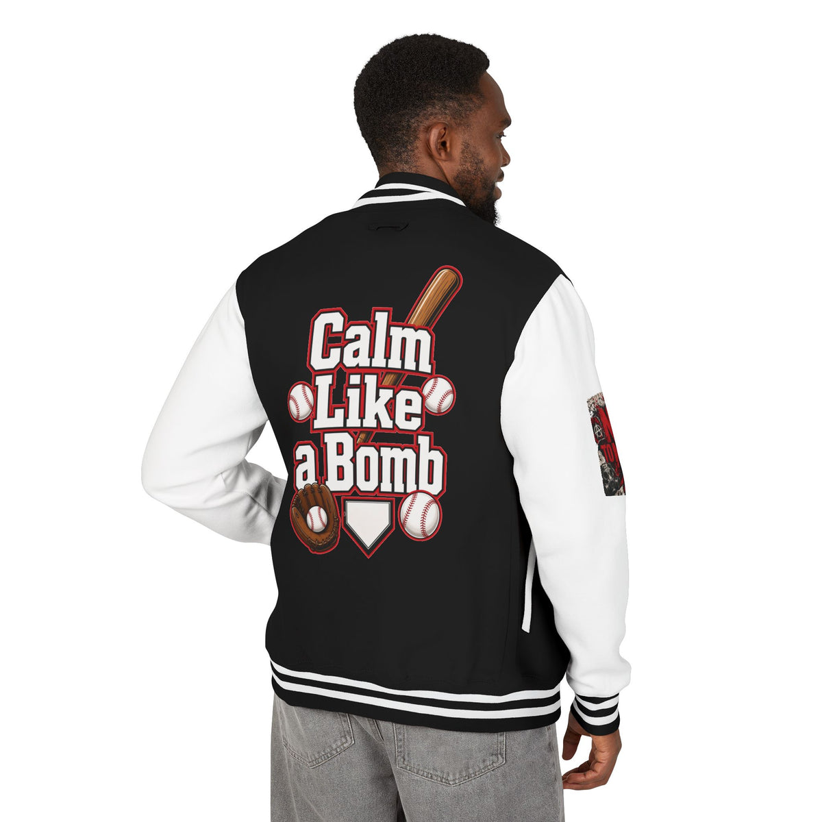 Stay Illegal Varsity Bomber Jacket - Calm Like a Bomb 01 (No To NATO Graphic)