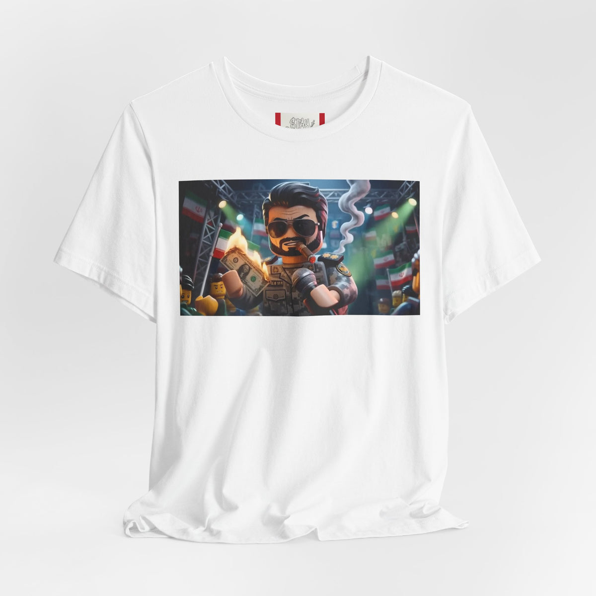 Propaganda T‑Shirt — IRAN LEGOS — IRGC Burn The Dollars
