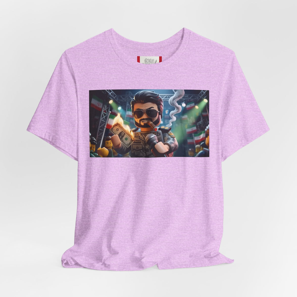 Propaganda T‑Shirt — IRAN LEGOS — IRGC Burn The Dollars