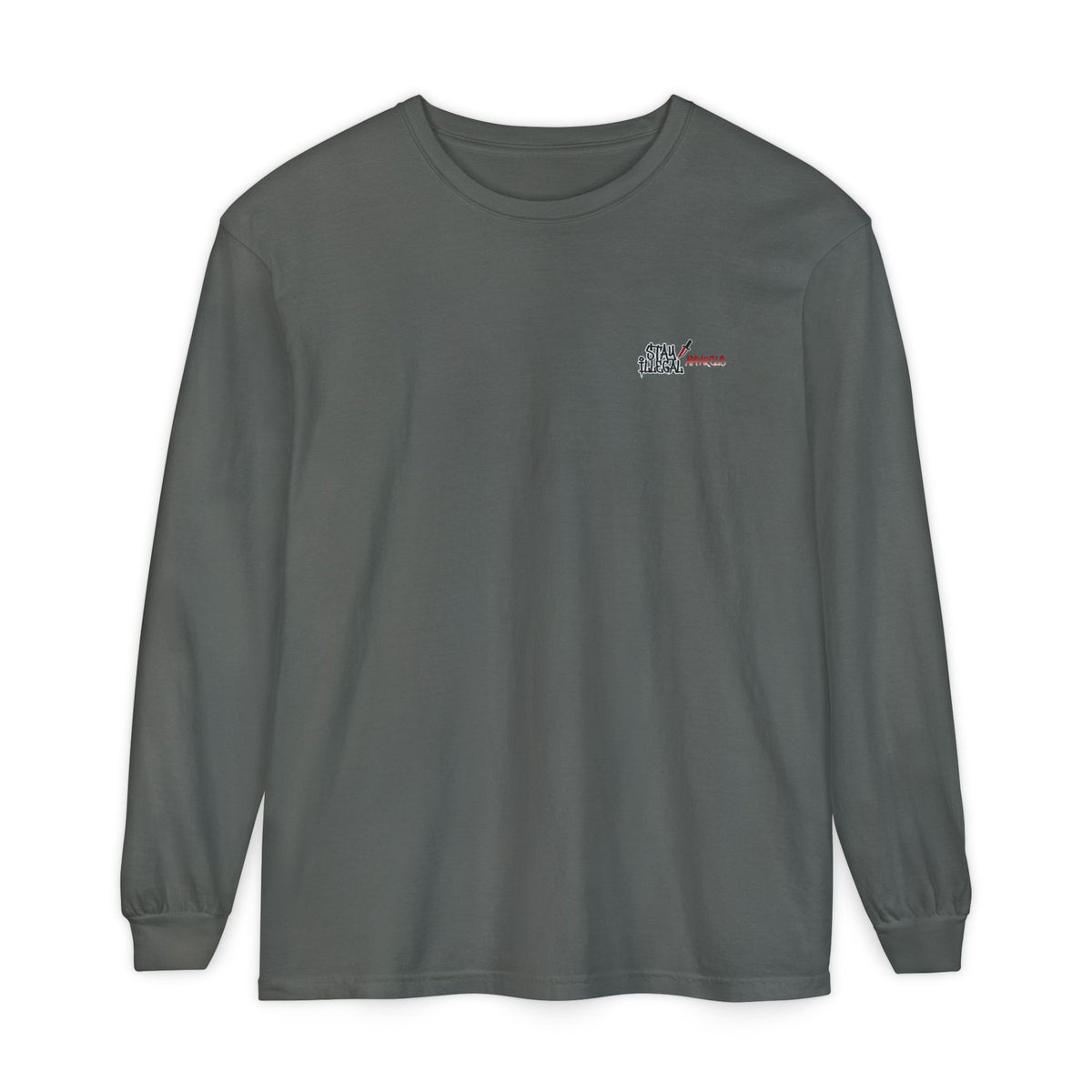 Back Print Long Sleeve T‑Shirt — Stay Illegal Skull/F