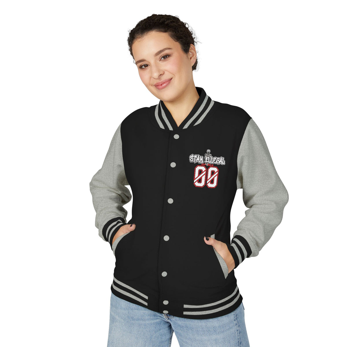 Stay Illegal Varsity Bomber Jacket - Calm Like a Bomb 00 (Plain-Sleeve)