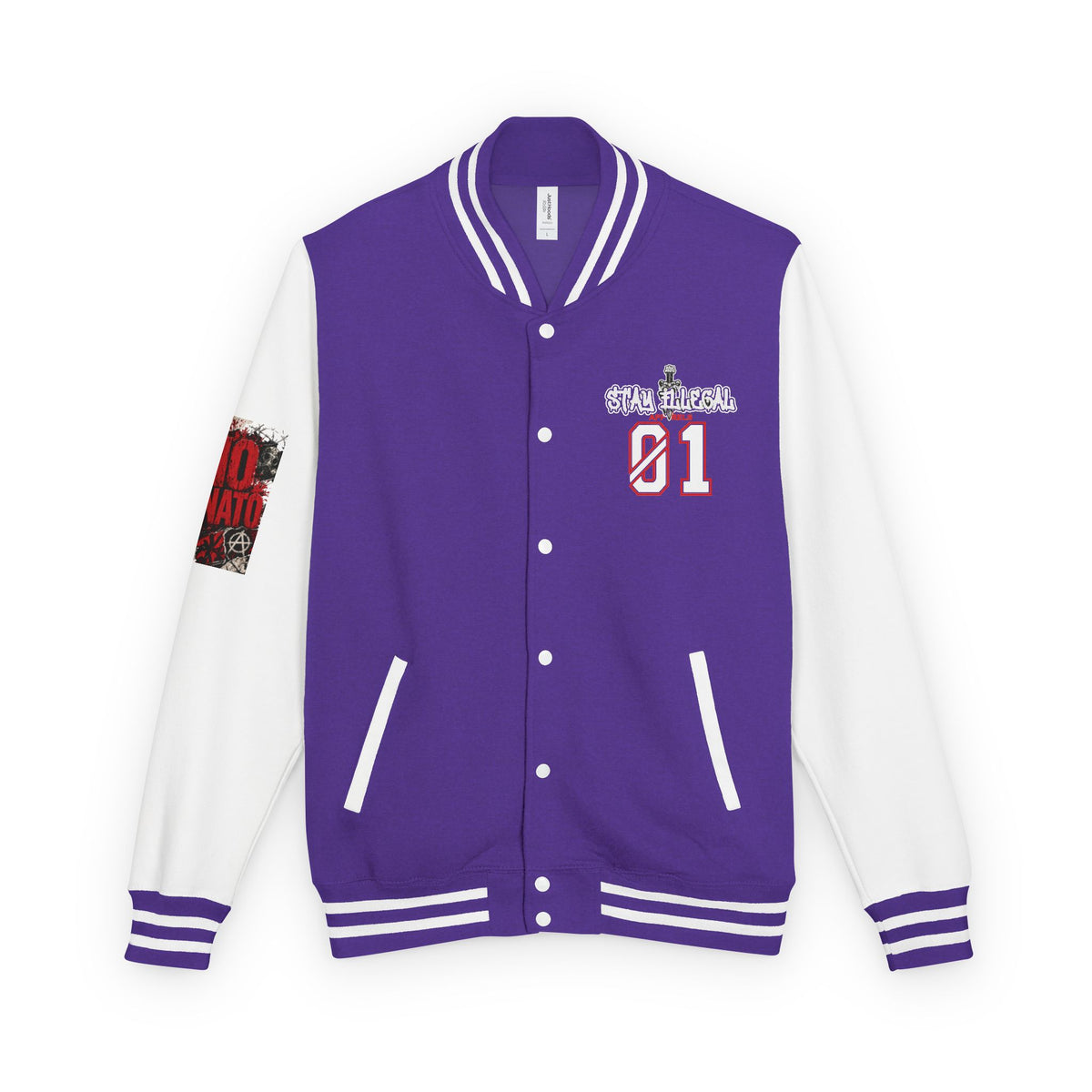 Stay Illegal Varsity Bomber Jacket - Calm Like a Bomb 01 (No To NATO Graphic)