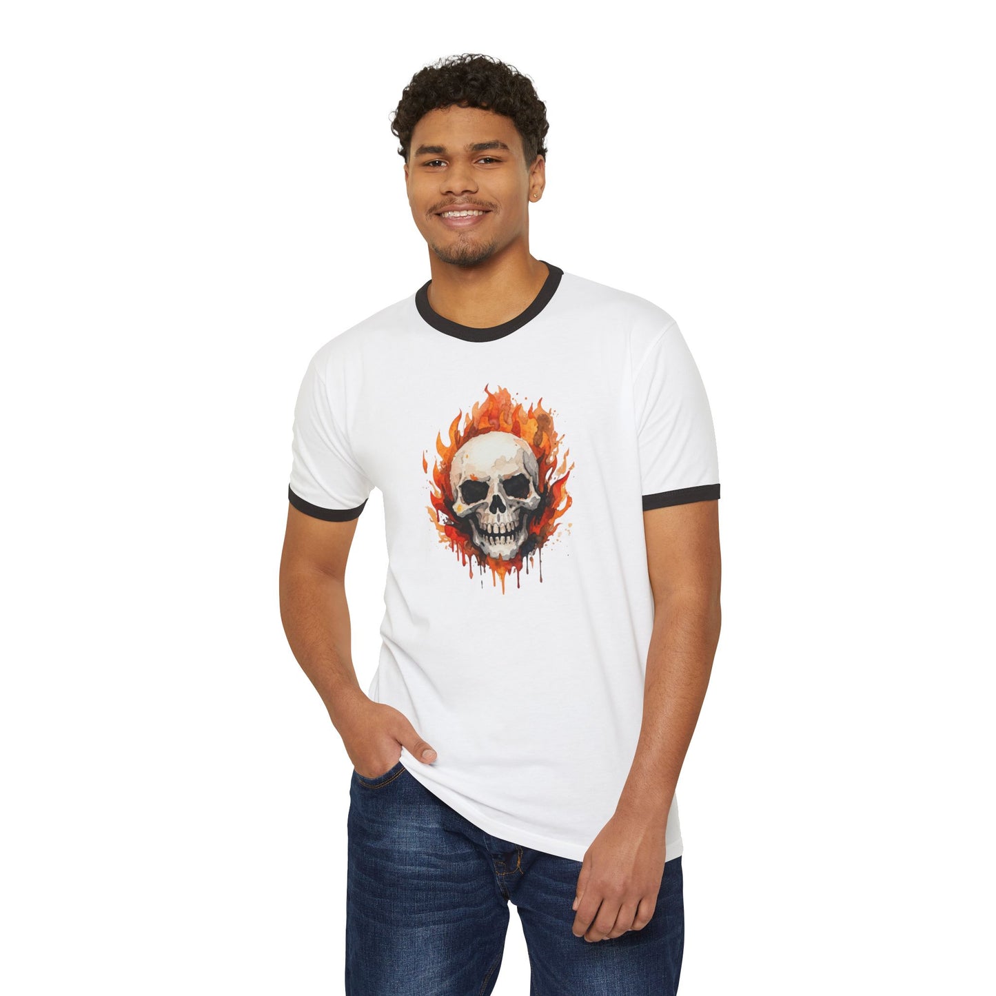 Stay Illegal Ringer T-Shirt — Flaming Skull
