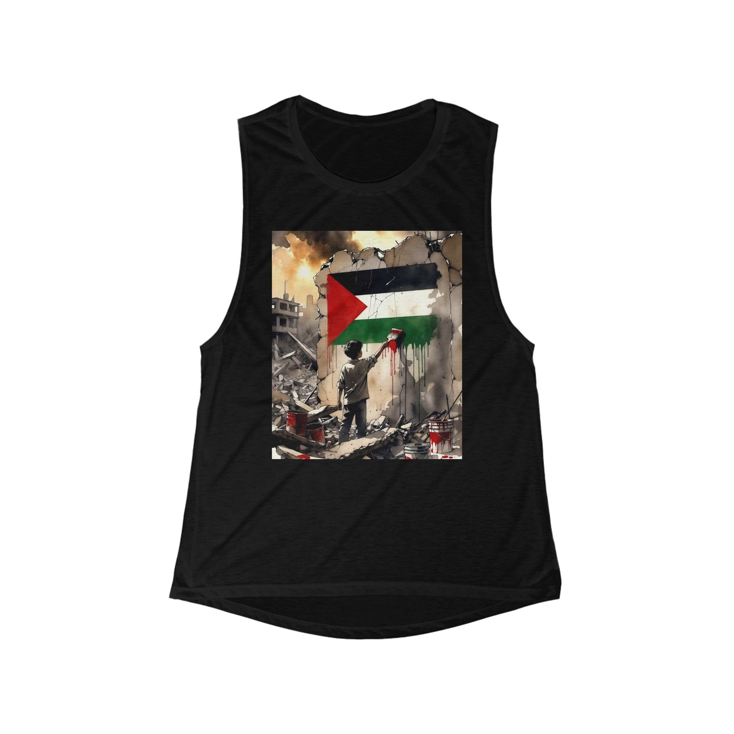 Palestine Artwork Tank Top "Roller" — Protest Street Art Muscle Tee