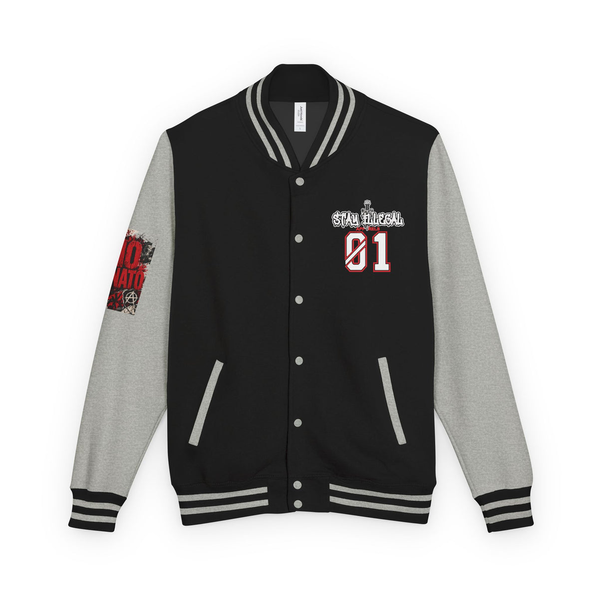Stay Illegal Varsity Bomber Jacket - Calm Like a Bomb 01 (No To NATO Graphic)