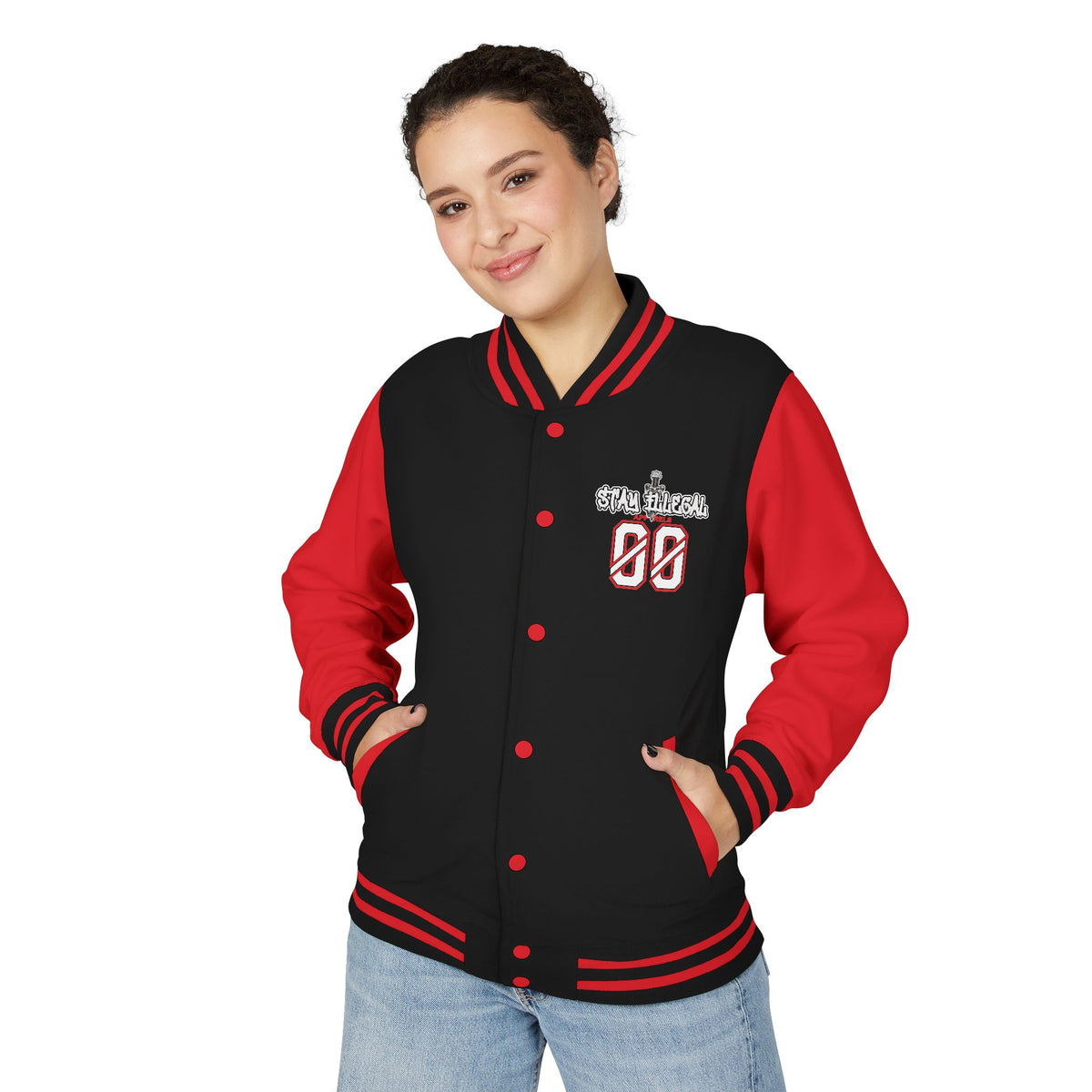Stay Illegal Varsity Bomber Jacket - Calm Like a Bomb 00 (Plain-Sleeve)