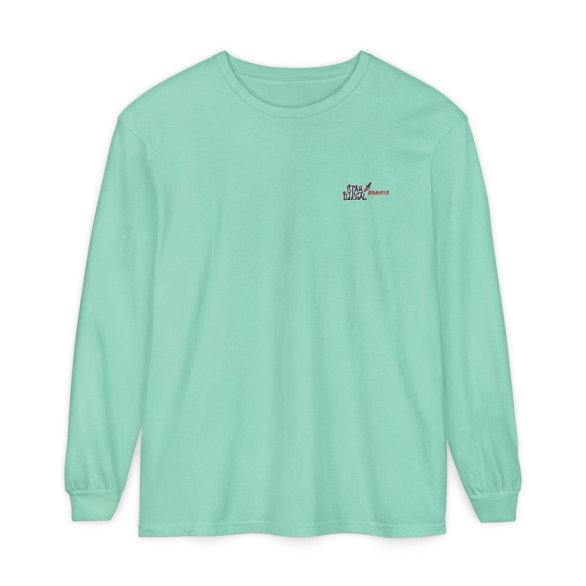 Back Print Long Sleeve T‑Shirt — Stay Illegal Skull/A