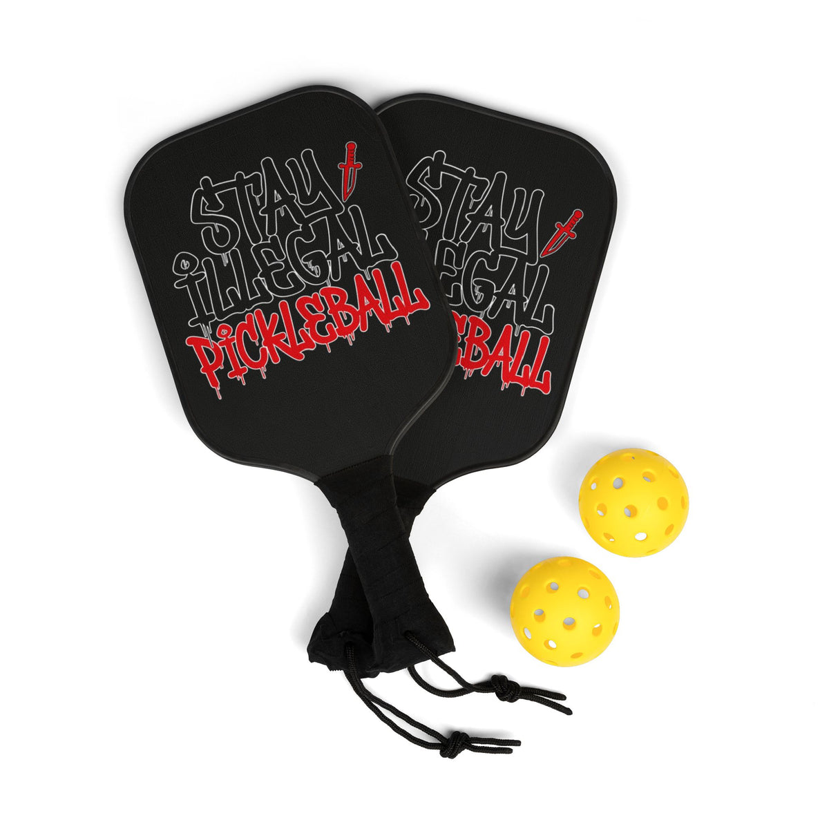 Stay Illegal Pickleball - Black Pickleball Paddle Set with Balls