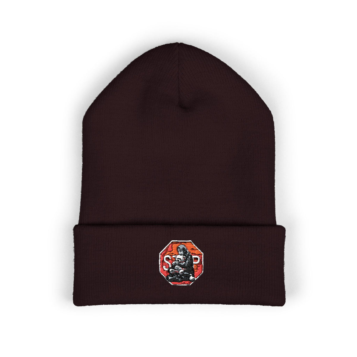 Embroidered Daruma Cuffed Beanie — Stop The Genocide Beenie Hat
