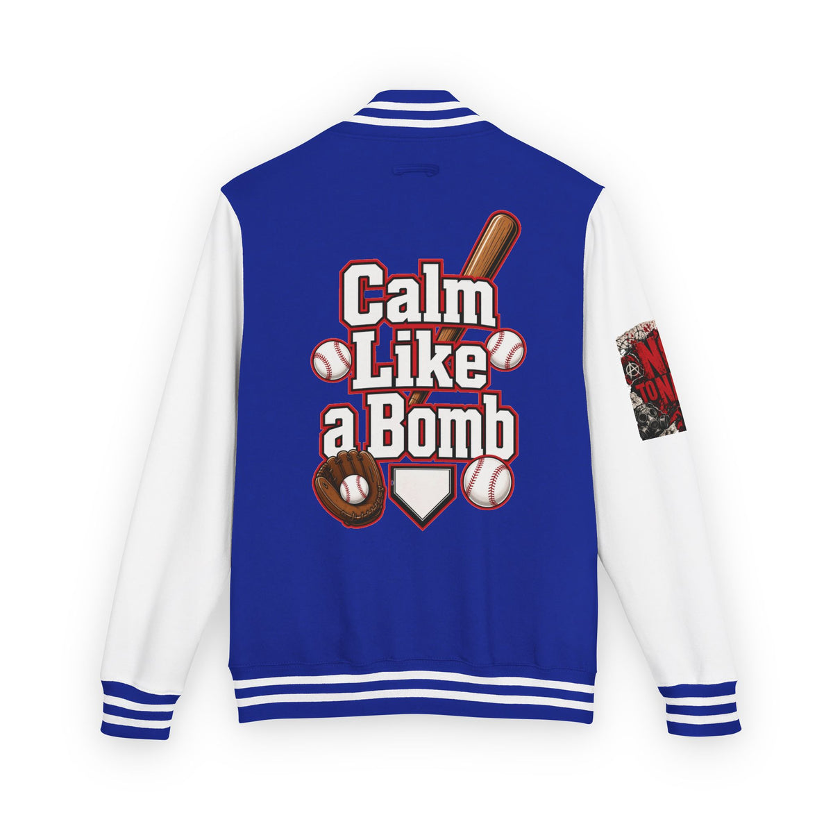 Stay Illegal Varsity Bomber Jacket - Calm Like a Bomb 01 (No To NATO Graphic)