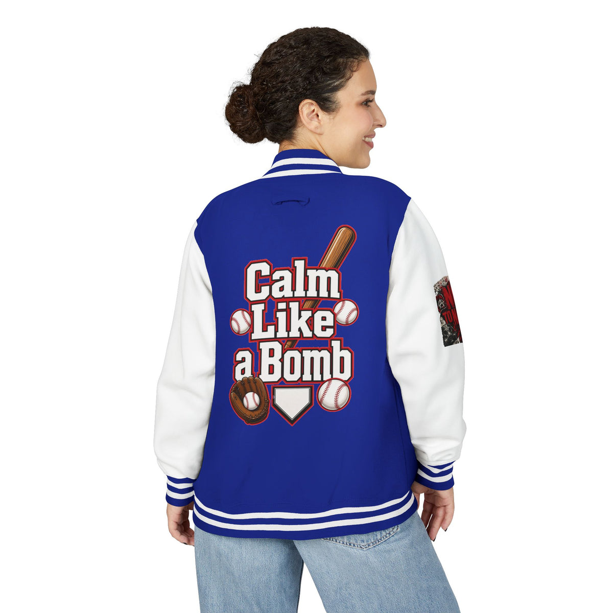 Stay Illegal Varsity Bomber Jacket - Calm Like a Bomb 01 (No To NATO Graphic)